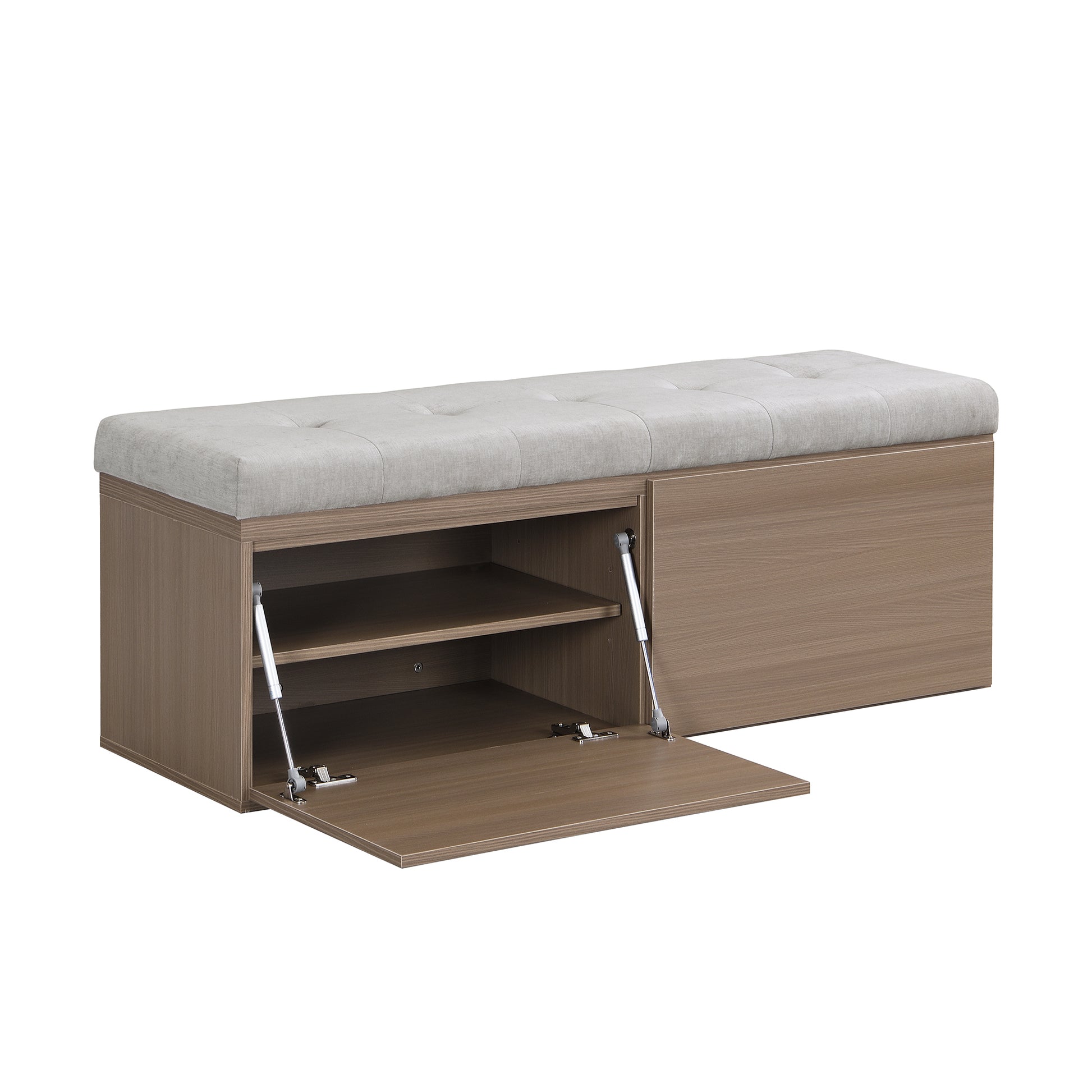 49" Shoe Storage Bench Entryway Shoe Cabinet Storage Ottoman With Padded Seat Cushion And Double Doors For Entryway, Hallway And Bedroom, Light Grey Cushioned Light Grey Chenille Solid Shoe Storage