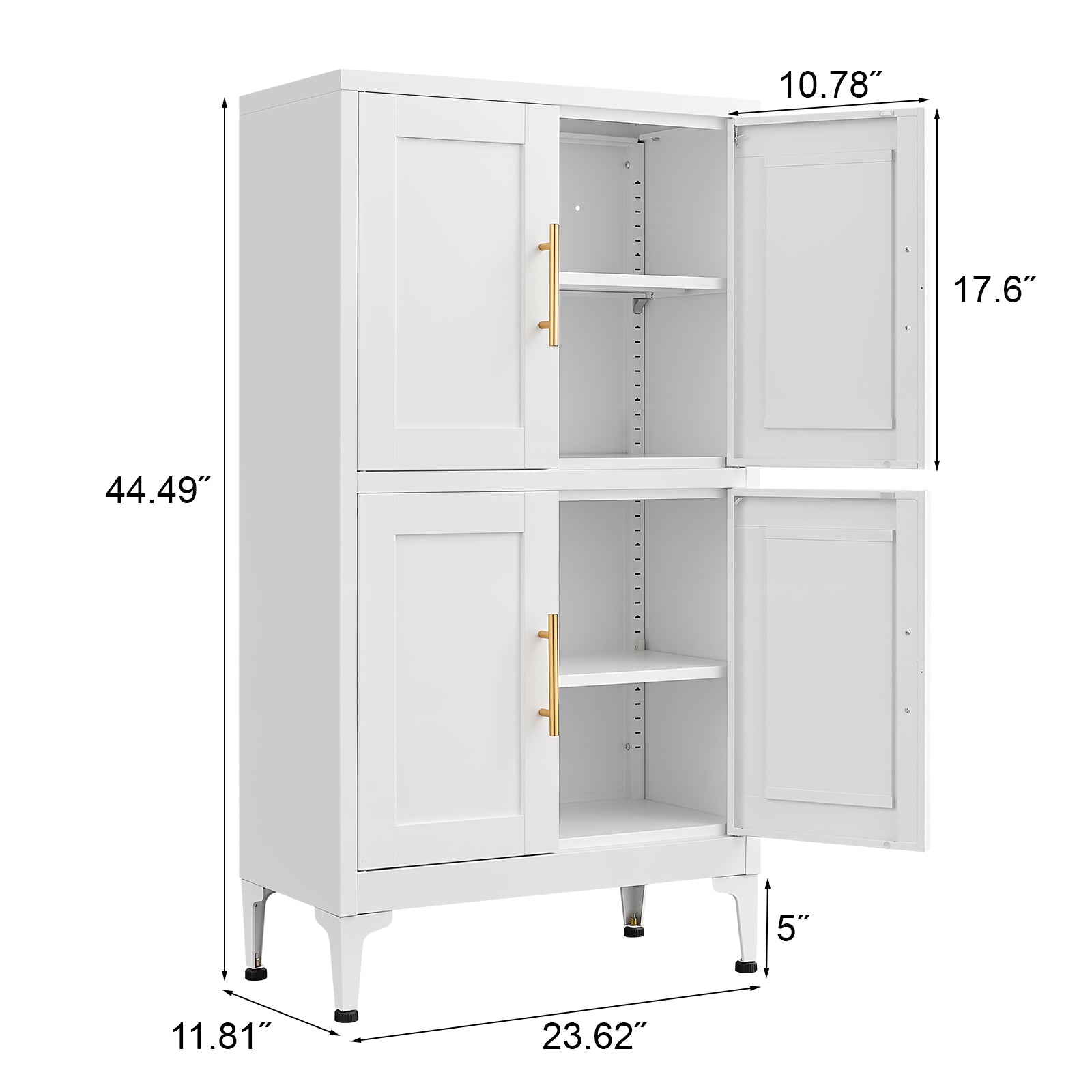 White Metal Kitchen Storage Cabinet, Kitchen Pantry Storage Cabinet With Doors And Shelves, Storage Cabinet With Adjustable Leveling Foot For Kitchen, Living Room And Dining Room W 3 4 Shelves White Metal