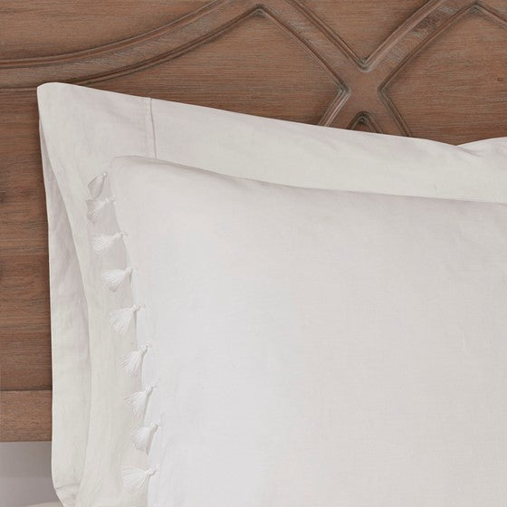 Cotton Duvet Cover Set Queen Ivory Polyester