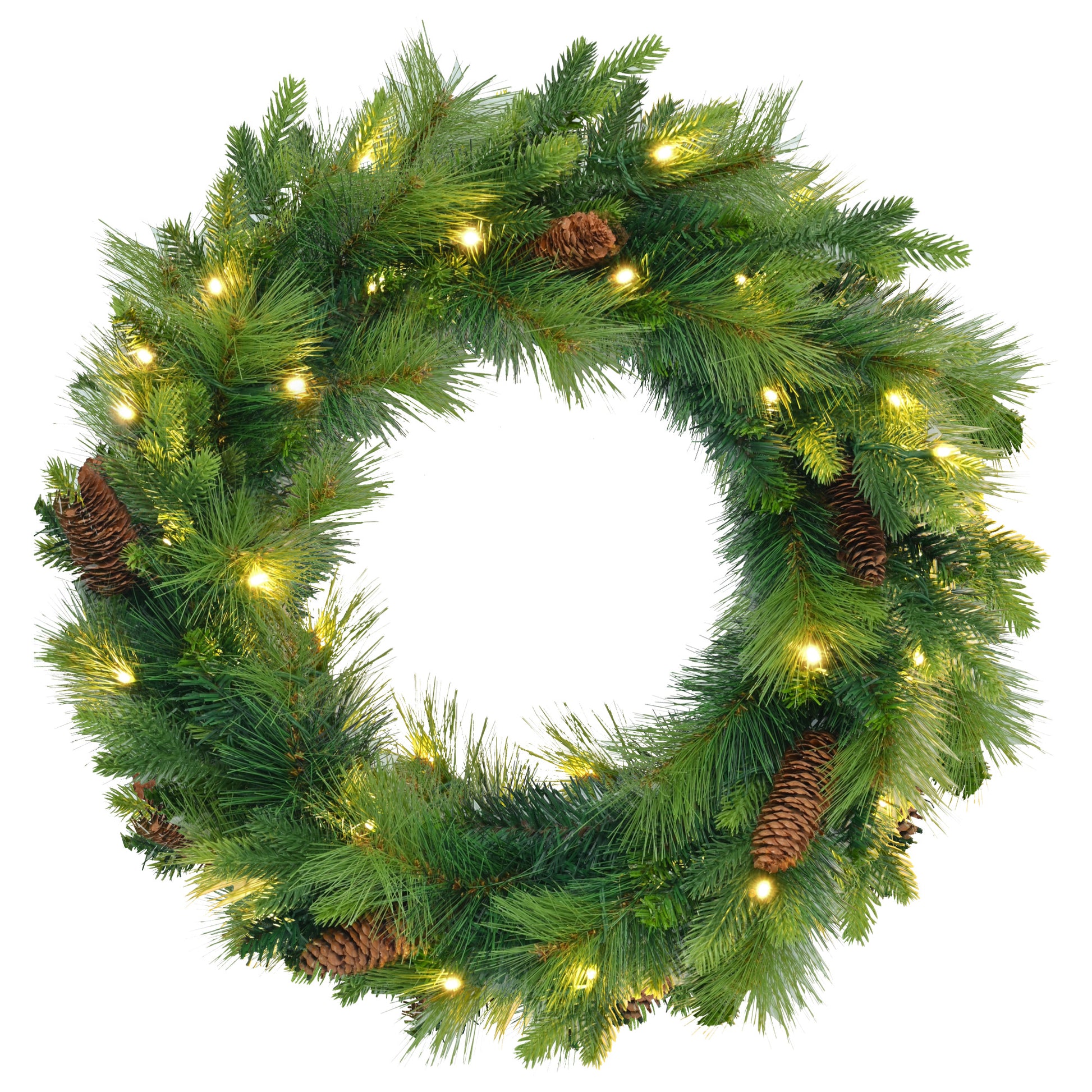 6Ft Grass Green Christmas Tree, Large Branches Pine Tree, Pre Lit Set With Tree & Garland & Wreath, Artificial Christmas With Pine Cones, Hinged Xmas Treefor Holiday Party Ofiice Home Green Polyethylene,Pvc