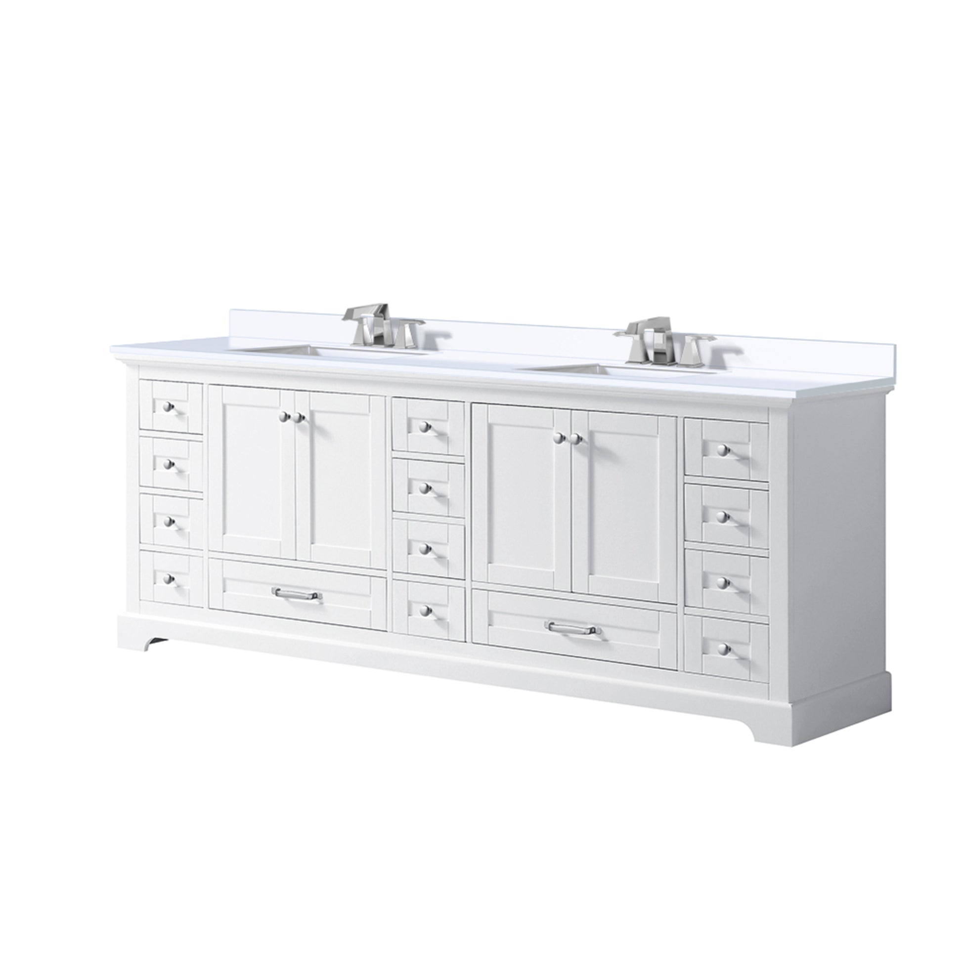 White Double Bath Vanity 84 In. W X 22 In. D, Cultured Marble Top, And Faucet Set White Plywood Wood