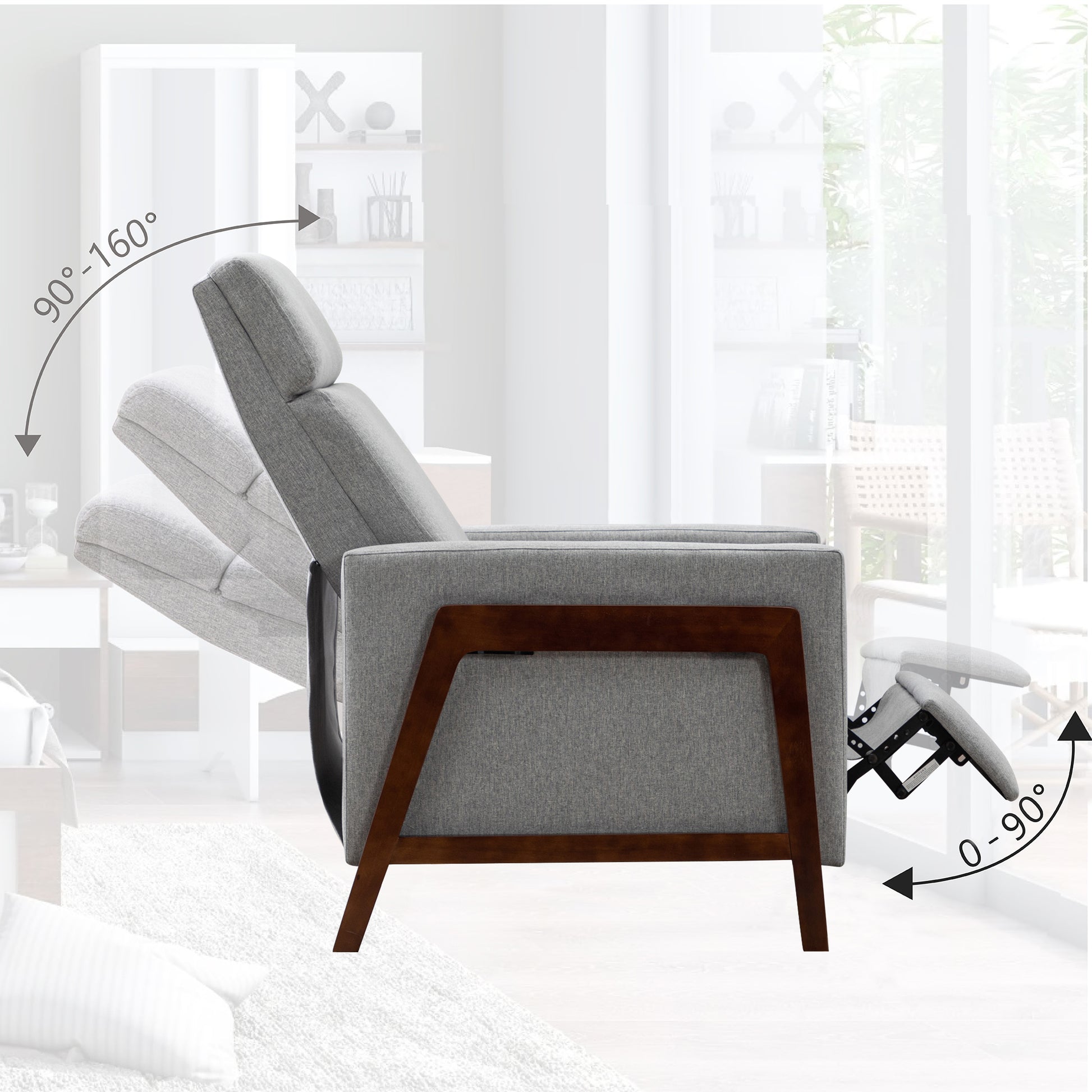 Wood Framed Upholstered Recliner Chair Adjustable Home Theater Seating With Thick Seat Cushion And Backrest Modern Living Room Recliners, Gray Old Sku:Pp289527Aae Gray Linen