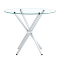 Round Clear Glass Dining Table With A Unique Shape For 4 6 People, With Ring Shaped Gathered Silver Metal Legs, Suitable For Desks, Kitchens, Terraces, Dining Rooms. Silver Glass Metal