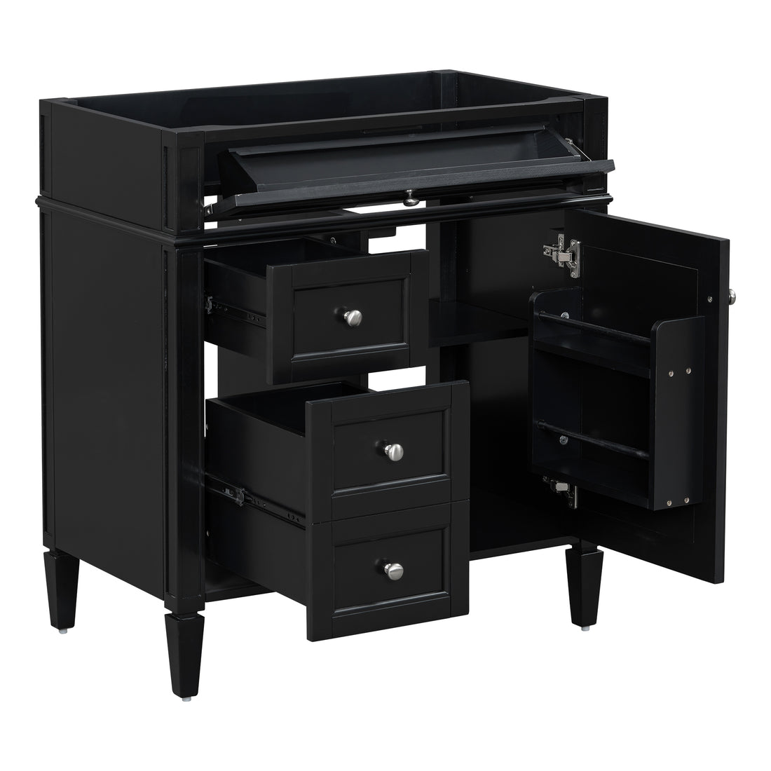 30'' Bathroom Vanity Without Top Sink, Modern Bathroom Storage Cabinet With 2 Drawers And A Tip Out Drawer Not Include Basin Black Bathroom Solid Wood Mdf