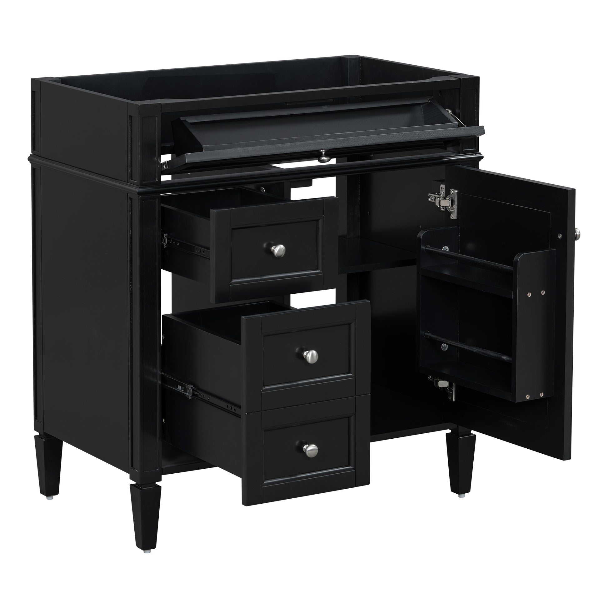 30'' Bathroom Vanity Without Top Sink, Modern Bathroom Storage Cabinet With 2 Drawers And A Tip Out Drawer Not Include Basin Black Bathroom Solid Wood Mdf