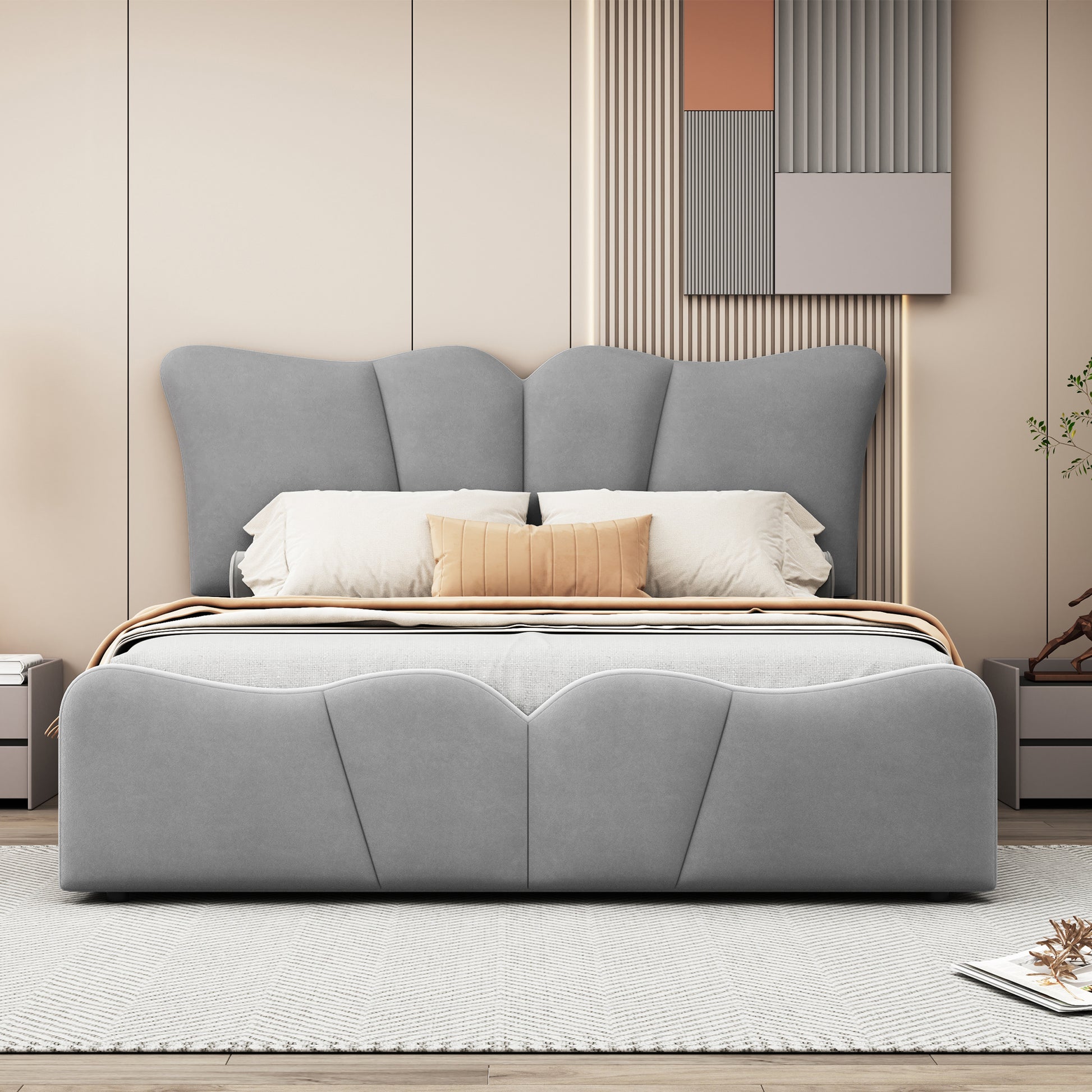Full Size Upholstered Platform Bed Velvet Upholstered Bed, Gray Full Gray Velvet
