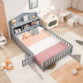 Full Size Floor Beds With Bookcases And Blackboards, Versatile Platform Beds With Guard Rails, Solid Wood Floor Beds With Storage Headboards, Floor Beds For Kids And Teens Grey Full Grey Plywood