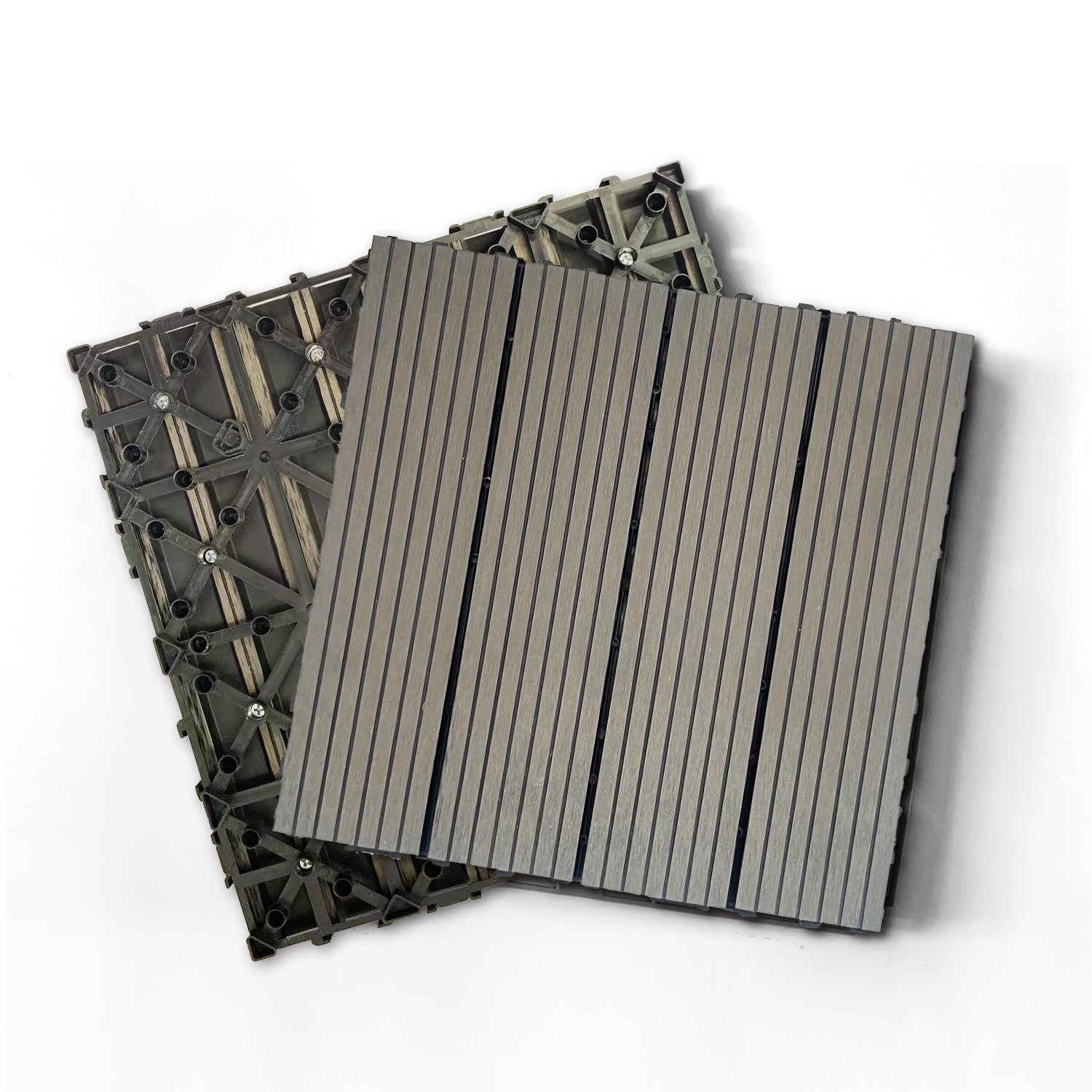 Wood Plastic Composite Deck Tiles Set Of 20Pcs, Composite Decking Resist Rust, Water, Weather, Indoor&Outdoor, Easy To Diy & Maintain, Ideal For Patios, Balconies, Rooftops, Decks, 12X12In Dark Grey Dark Grey Modern Plastic Wood Plastic