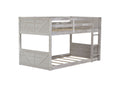 Twin Over Twin Floor Bunk Bed With Panelled Headboard And Footboard, Solid Rubber Wood Foundation With Safety Guardrails, Built In Ladder,Antique White Twin Antique White Rubber Wood