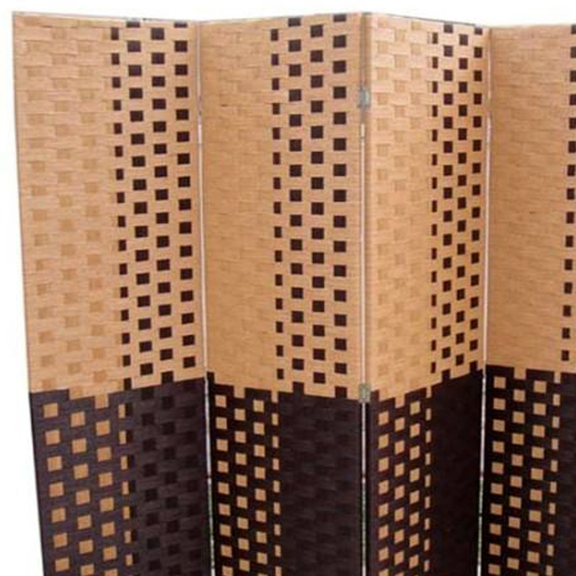 70.75" Tall 4 Panel Screen Room Divider W Weave Design, Espresso And Brown Multicolor Wood