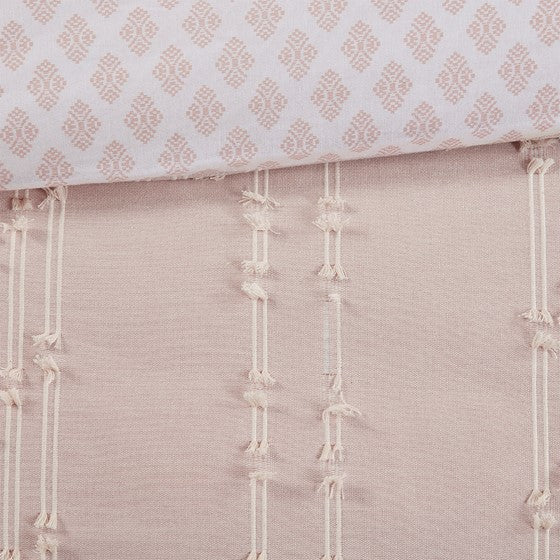 3 Piece Cotton Jacquard Duvet Cover Set King Pink Cotton