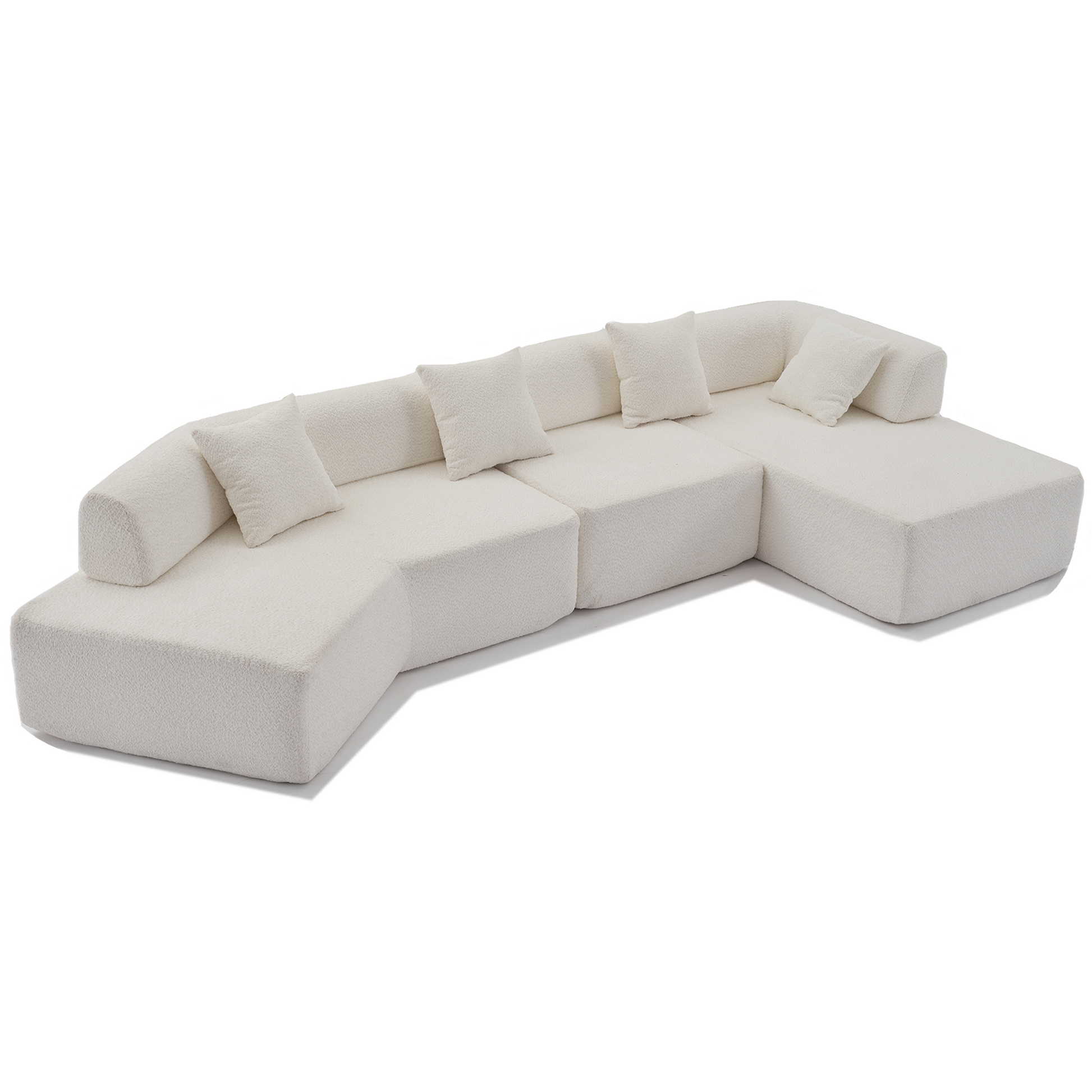 Arrived Modern Minimalist 140" L Shape Couch ,No Assembly Required,Boucle,Modular Sofa ,Couch With Chaise,Free Combination Foam Filled Sofa, 4 Seats,White White Polyester Primary Living Space Soft Modern Foam Polyester 4 Seat