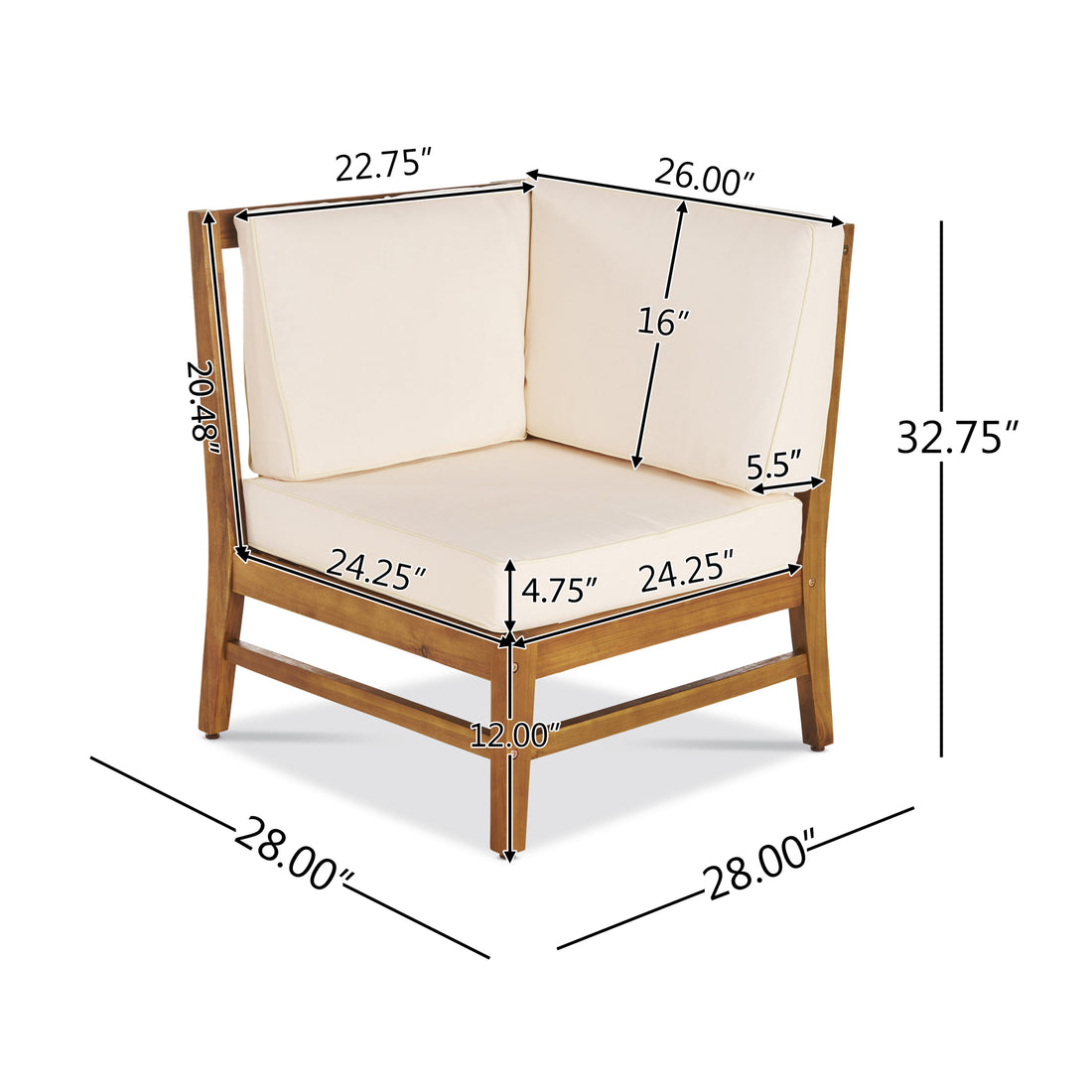 Perla Corner Chair,Cream Cream Acacia Wood