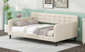 Twin Size Upholstered Tufted Daybed With 4 Support Legs, Beige Box Spring Not Required Twin Beige Wood Bedroom Daybeds Linen Upholstered