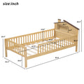 Twin Size Wood Platform Bed With House Shaped Headboard, Led And Built In Storage, Natural Box Spring Not Required Twin Natural Wood Bedroom Bed Frame Wood