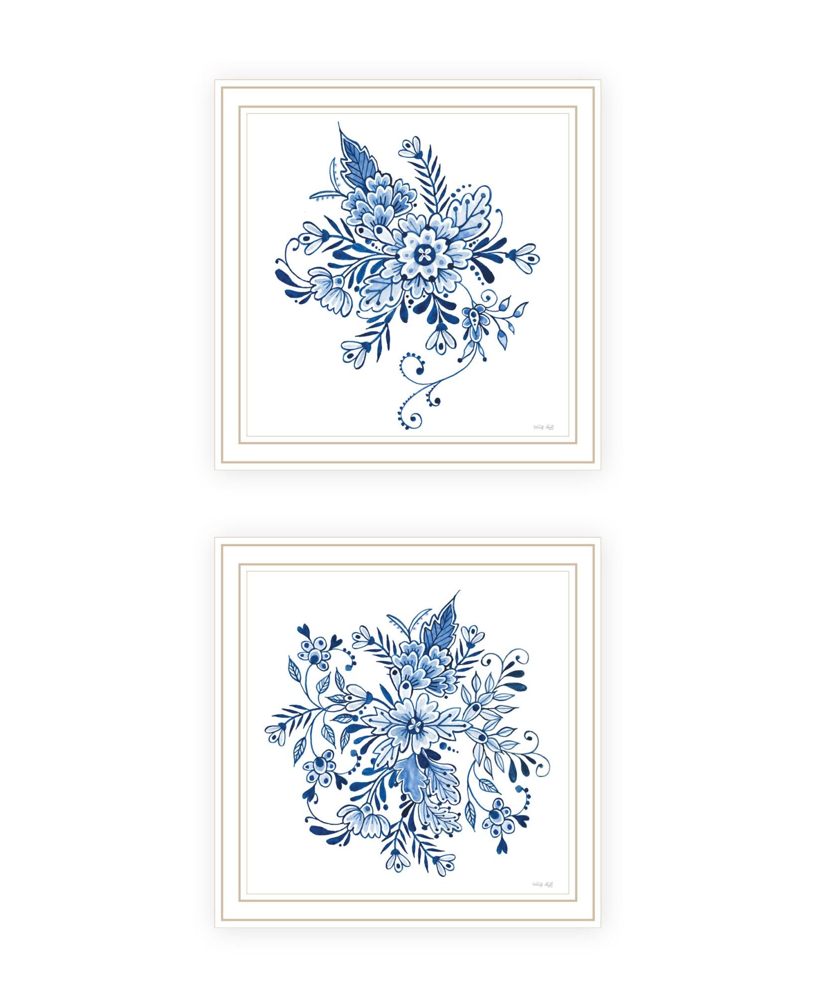 "Delph Designs Of Blue And White Florals" Framed Wall Art For Living Room, Wall Art Print For Home Decor, Bedroom Wall Art By Cindy Jacobs Multicolor Wood Paper