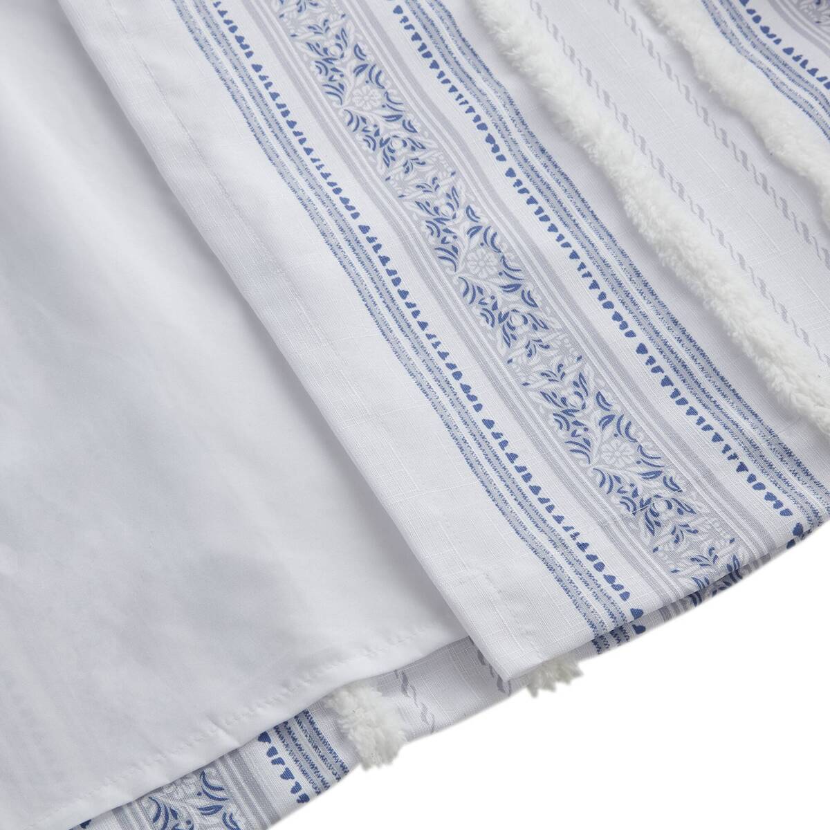 Poly Printed Curtain Panel With Tufted Stripe And Lining White Navy 50X95" Multicolor Polyester