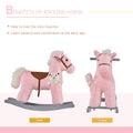 Qaba Kids Plush Ride On Rocking Horse With Bear Toy, Children Chair With Soft Plush Toy & Fun Realistic Sounds, Pink Pink Wood