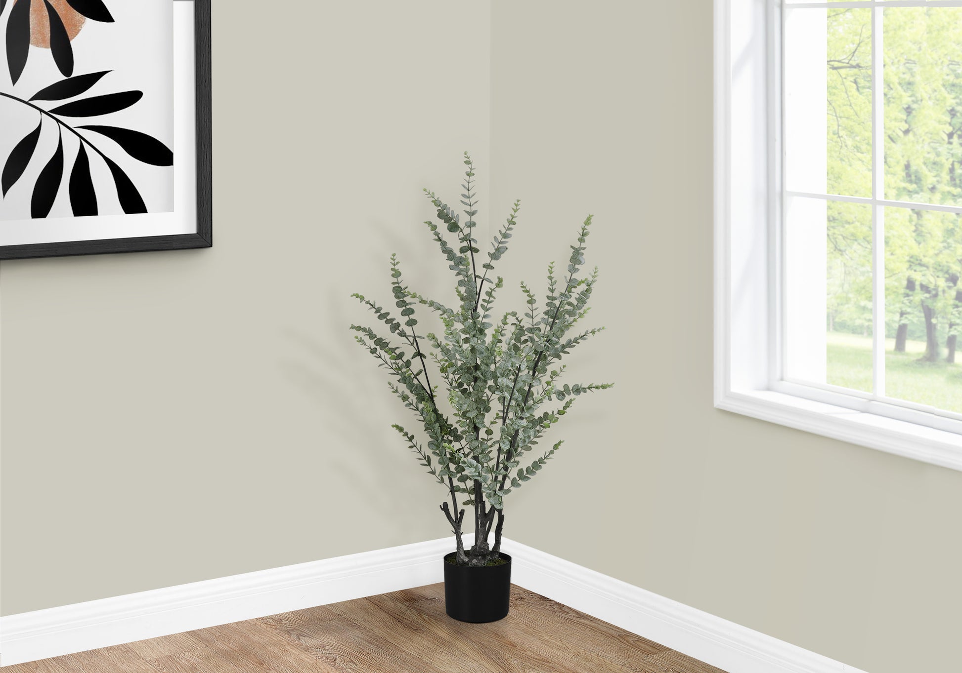 Artificial Plant, 44" Tall, Eucalyptus Tree, Indoor, Faux, Fake, Floor, Greenery, Potted, Real Touch, Decorative, Green Leaves, Black Pot Green Foam Plastic