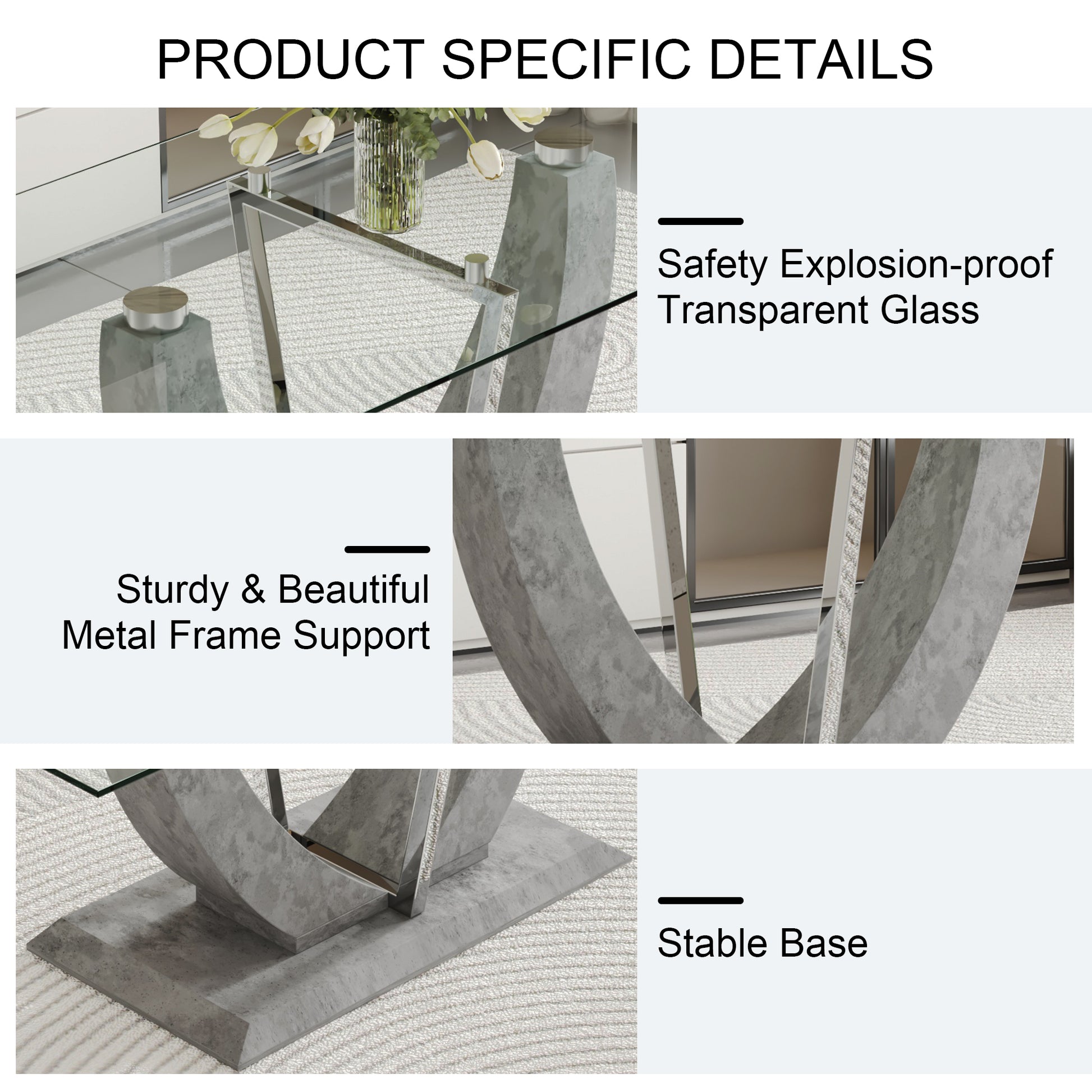 Table And Chair Set, Large Modern Rectangular Glass Table, Can Accommodate 6 8 People, Equipped With A 0.39 Inch Tempered Glass Tabletop And Large Mdf Table Legs, Comfortable And Soft Chairs. Transparent Glass