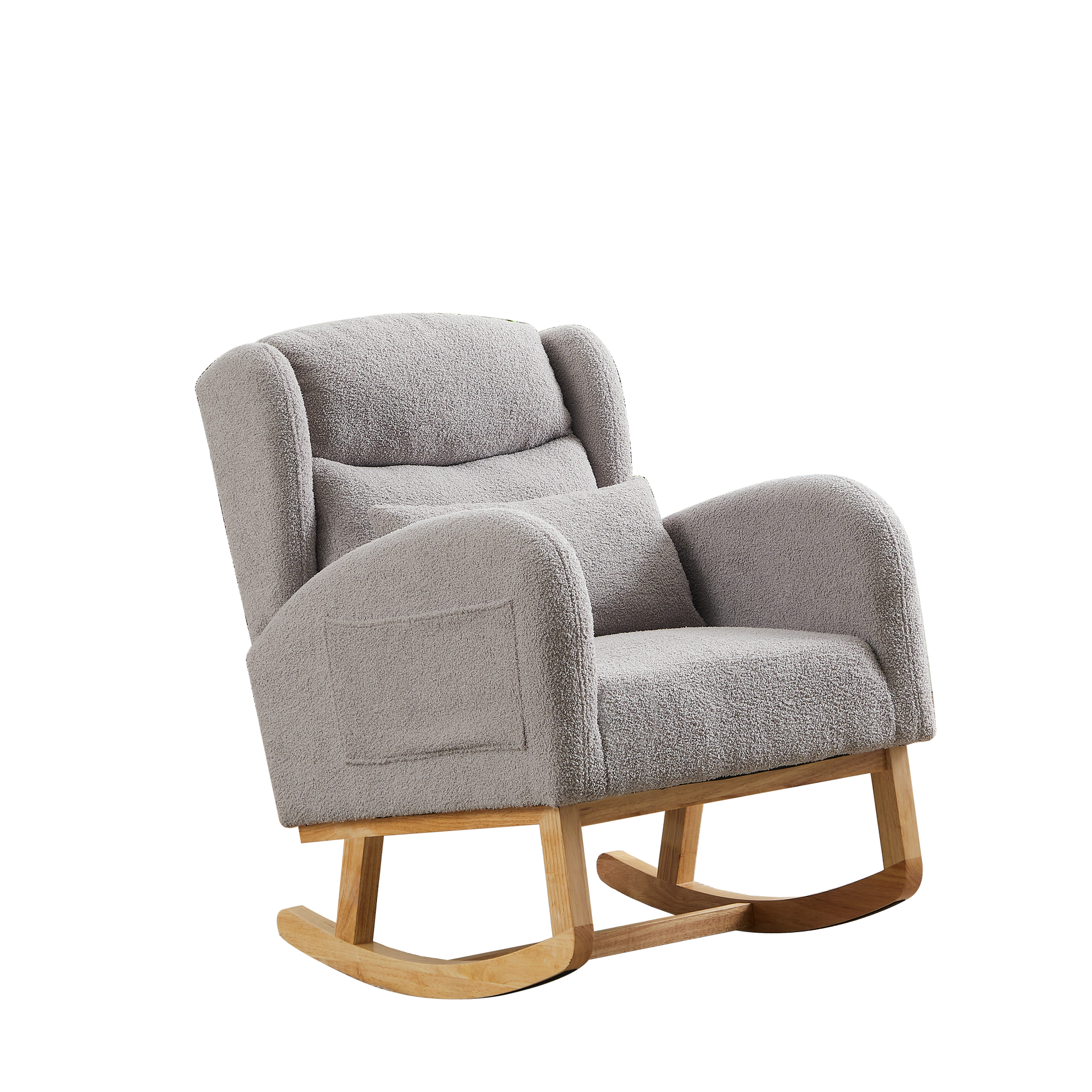 27.2"W Modern Accent High Backrest Living Room Lounge Arm Rocking Chair, Two Side Pocket Grey Foam Fabric