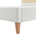Haley Upholstered Cane Back Platform Bed, Queen, Antique White Polyester Box Spring Not Required Queen Antique White Wood Foam Polyester Polyester