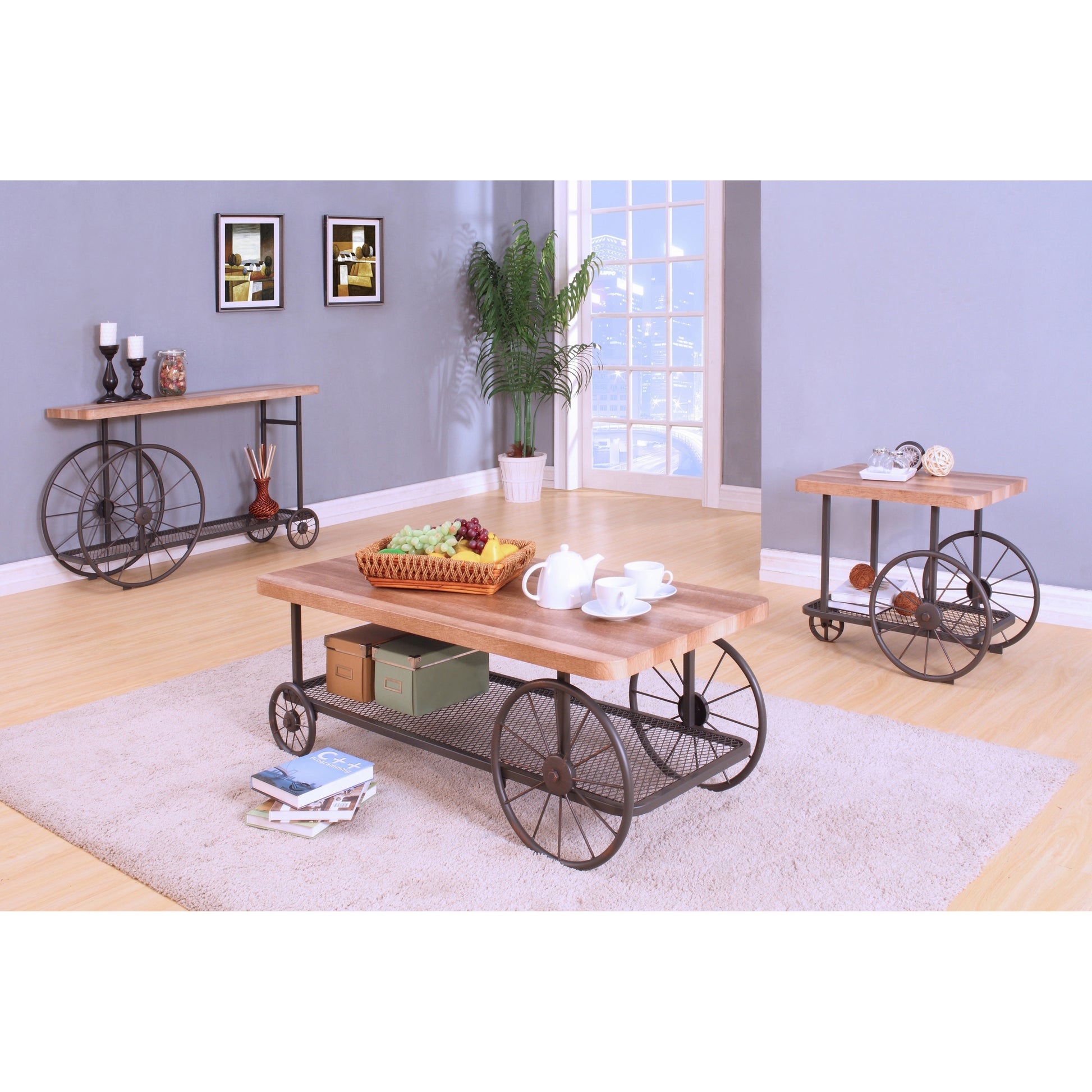Oak And Antique Grey Sofa Table With Bottom Shelf Oak Gray Primary Living Space Industrial Shelves Rectangular Wood Metal