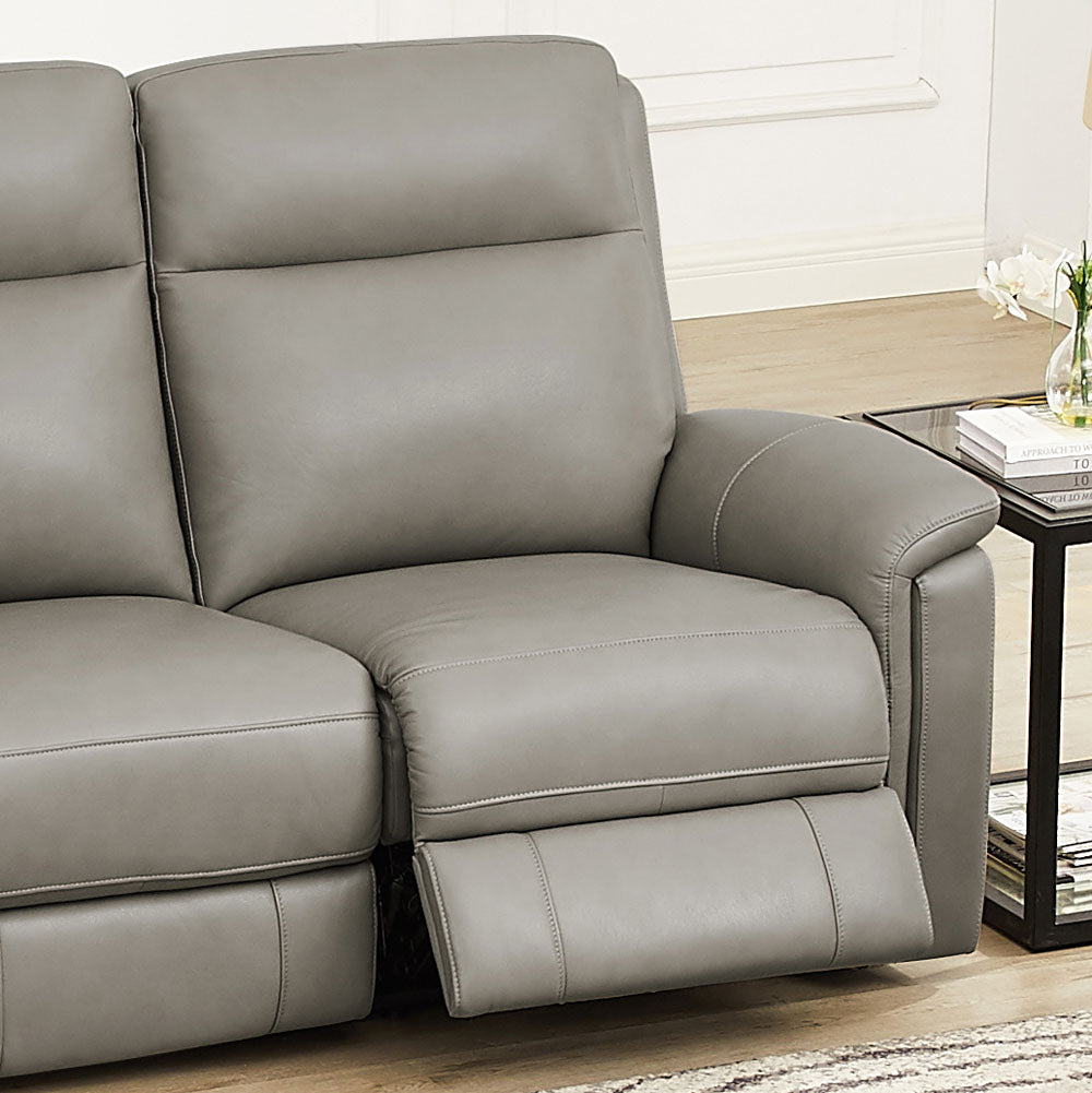 Stanfield Power Headrest Zero Gravity Reclining Sofa Gray Genuine Leather Wood Primary Living Space Medium Firm Tight Back Mid Century Modern Eucalyptus Pillow Top Arms Memory Foam Leather 3 Seat