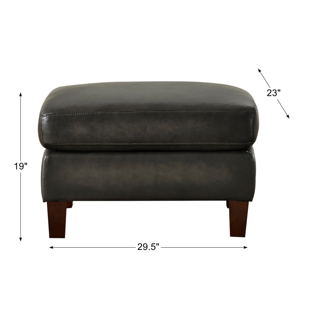 Weldon Leather Ottoman Wood Primary Living Space Solid Grey Eucalyptus Wood Gun Ash Genuine Leather Genuine Leather Medium Firm Backless Mid Century Modern Rectangle Armless Memory Foam Genuine Leather