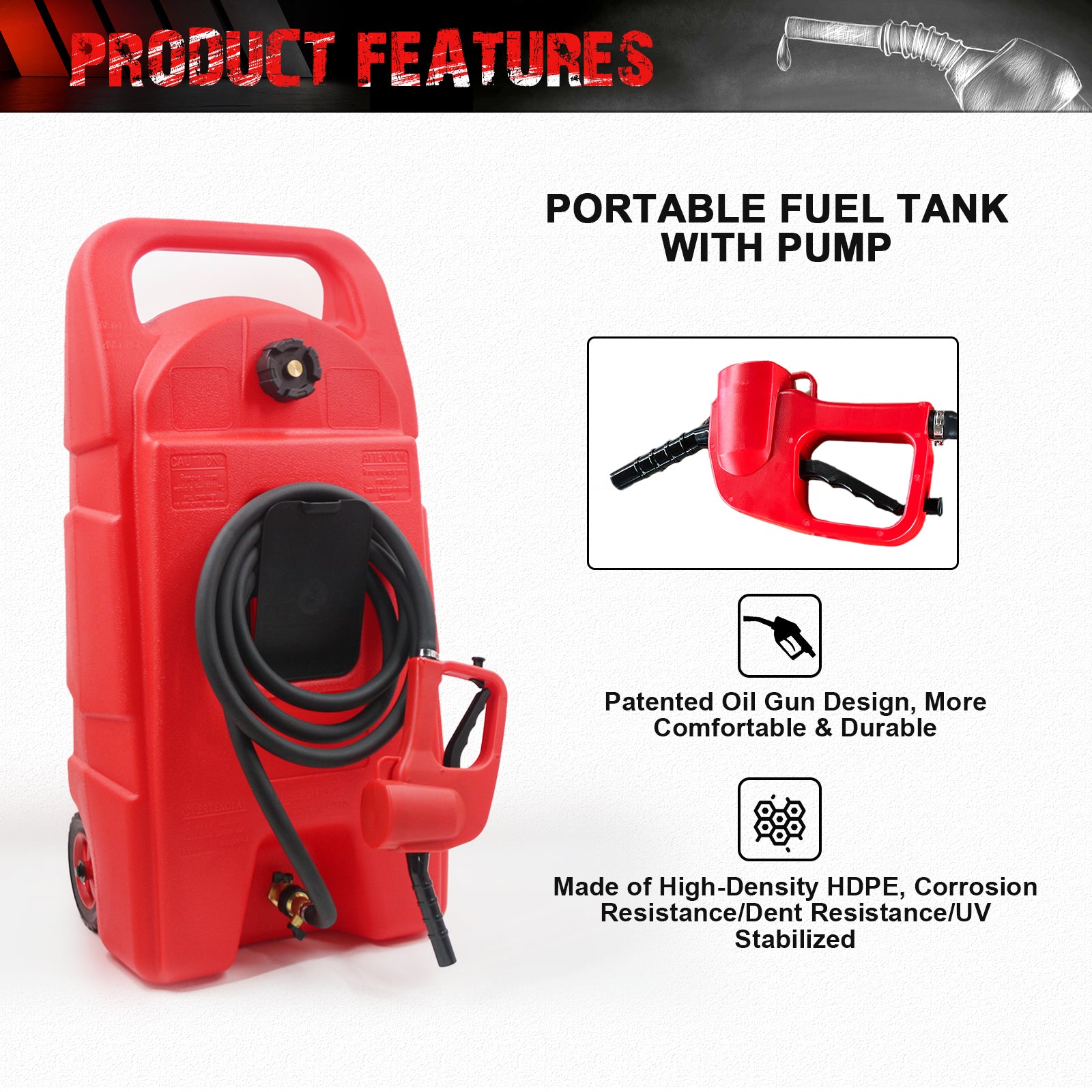 15 Gallon 57 L Gas Caddy With Wheels, Fuel Transfer Tank Gasoline Diesel Can,Fuel Storage Tank For Automobiles Atv Car Mowers Tractors Boat Motorcycle Red Red Hdpe