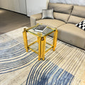 Golden Stainless Steel Double Layer Clear Tempered Glass End Table For Bed Room, Living Room Gold Clear Modern Square Stainless Steel,Tempered Glass