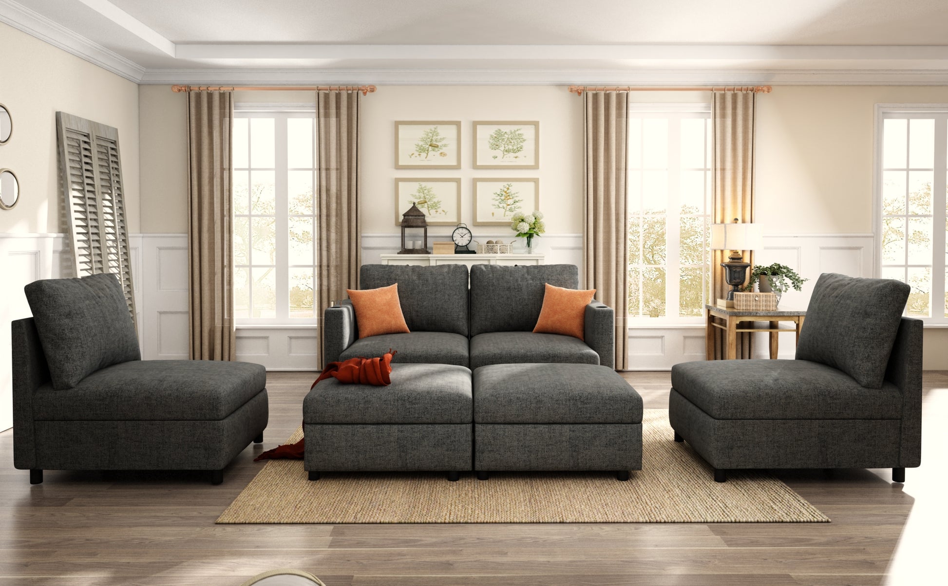 Modern Large Sectional Sofa, U Shape Modular Sectional Couch With Storage Function,123" Sofa Bed With Ottoman,6 Seat Sectionals Chaise For Living Room,Chenille Grey Fabric 6 Seat