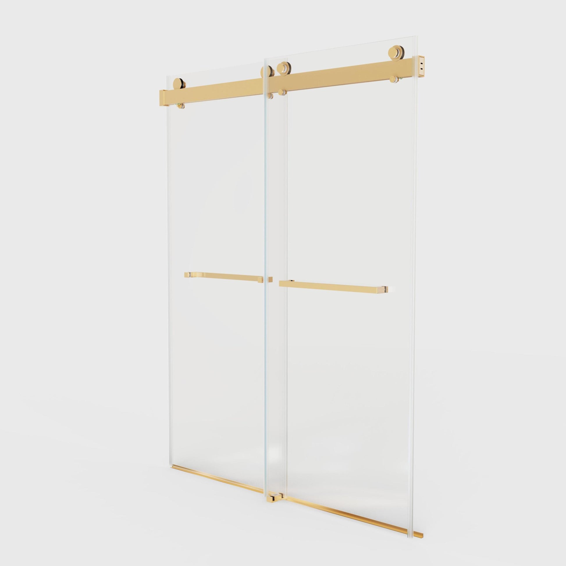 56 60 Inches W *76 Inches H Frameless Double Sliding Soft Close Shower Door In Brushed Gold,3 8 Inches 10Mm Thick Sgcc Tempered Glass Door Brushed Gold Glass Metal