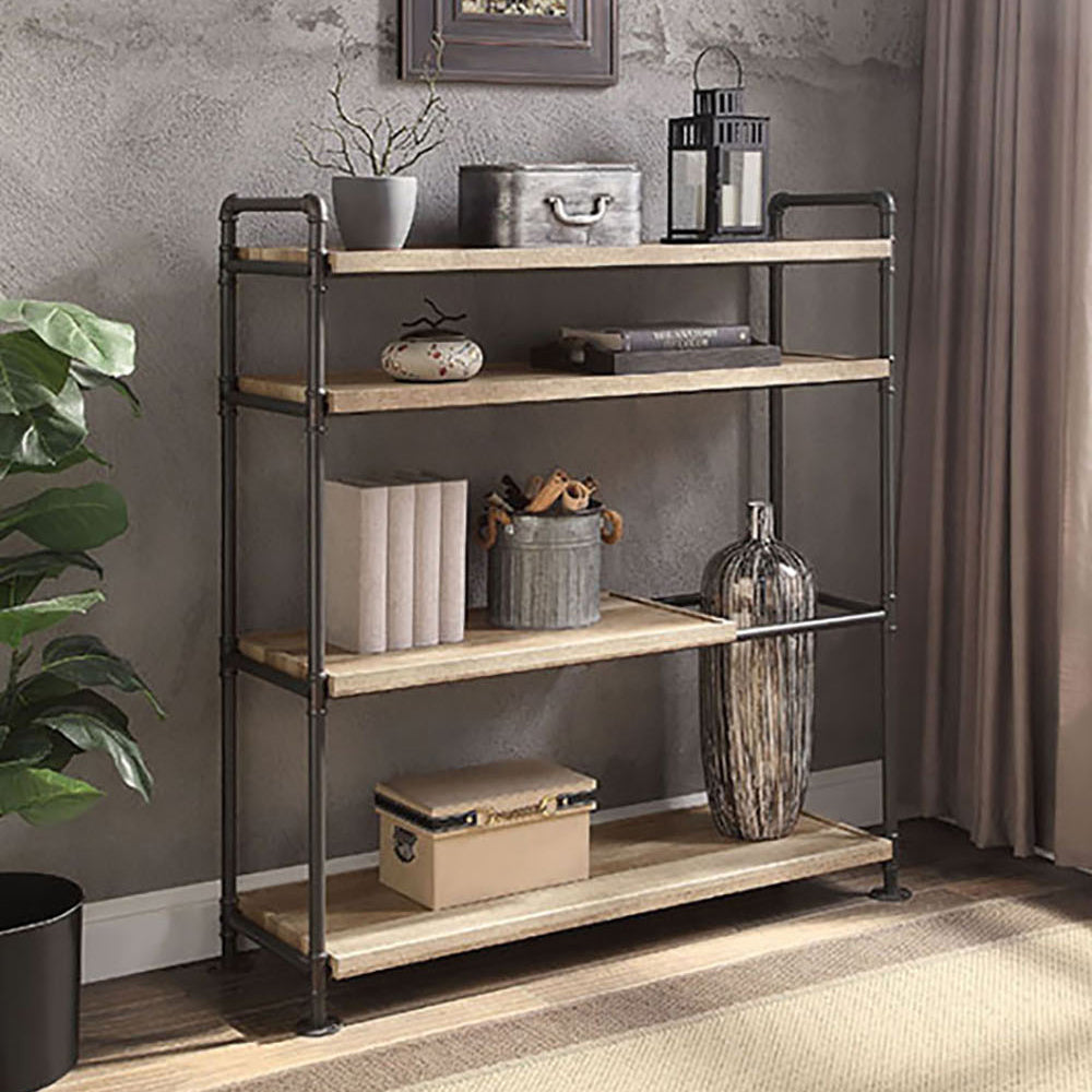 Oak And Sandy Black Bookshelf With 4 Shelves 4 Oak Open Back Wood Metal