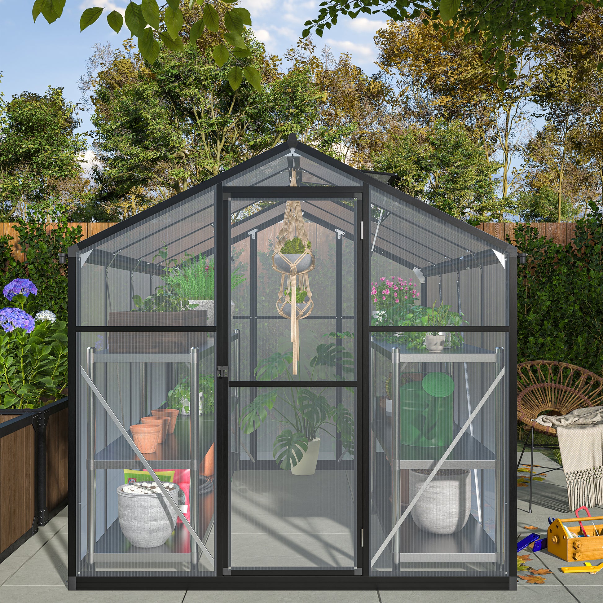 6X8 Ft Greenhouse For Outdoors, Polycarbonate Greenhouse With Quick Setup Structure And Roof Vent, Aluminum Large Walk In Greenhouse For Outside Garden Backyard, Black Black Aluminium