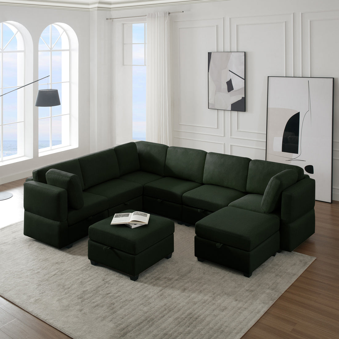 Modular Sectional Sofa With Storage Seat Oversized U Shaped Couch With Reversible Chaise Sofa Set With Ottoman,Ultimate Comfort 6 8 Seater Couches With Adjustable Arms And Backs For Living Room Green Green Polyester 6 Seat