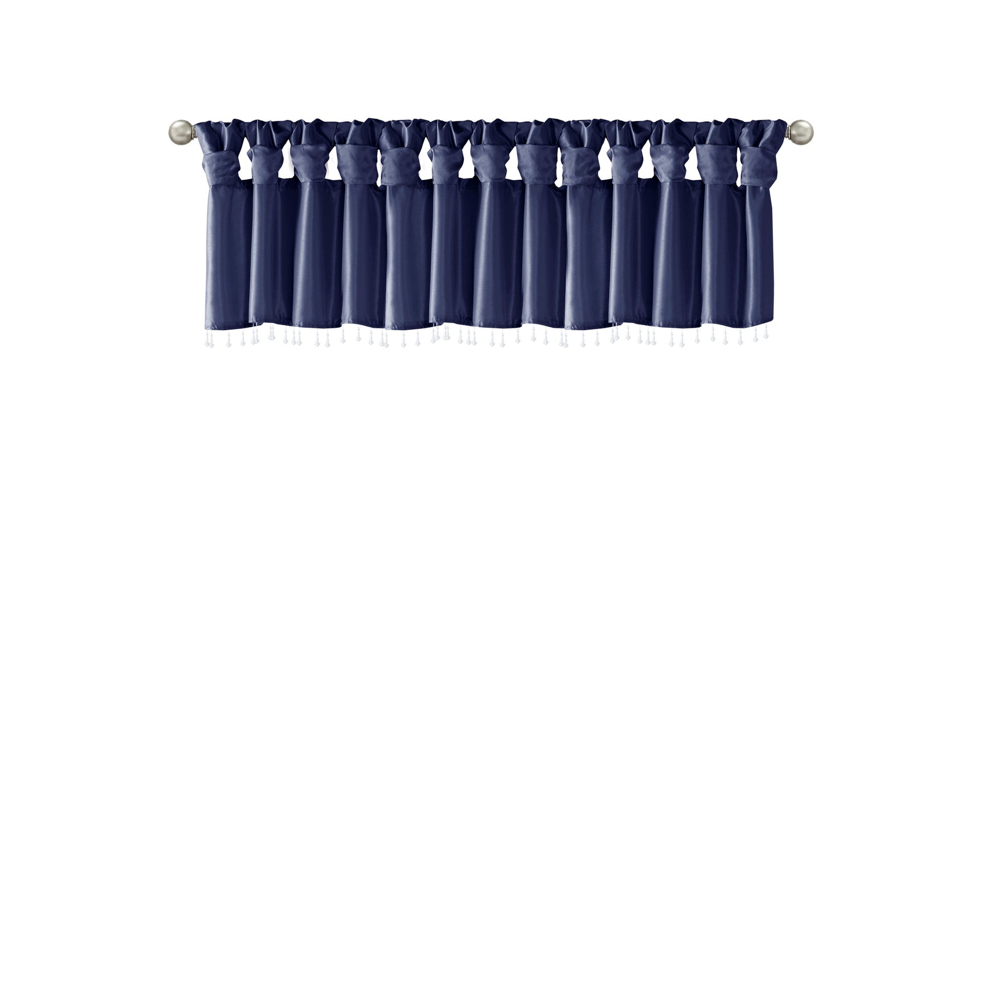 Lightweight Faux Silk Valance With Beads Navy 50X26" Navy Polyester