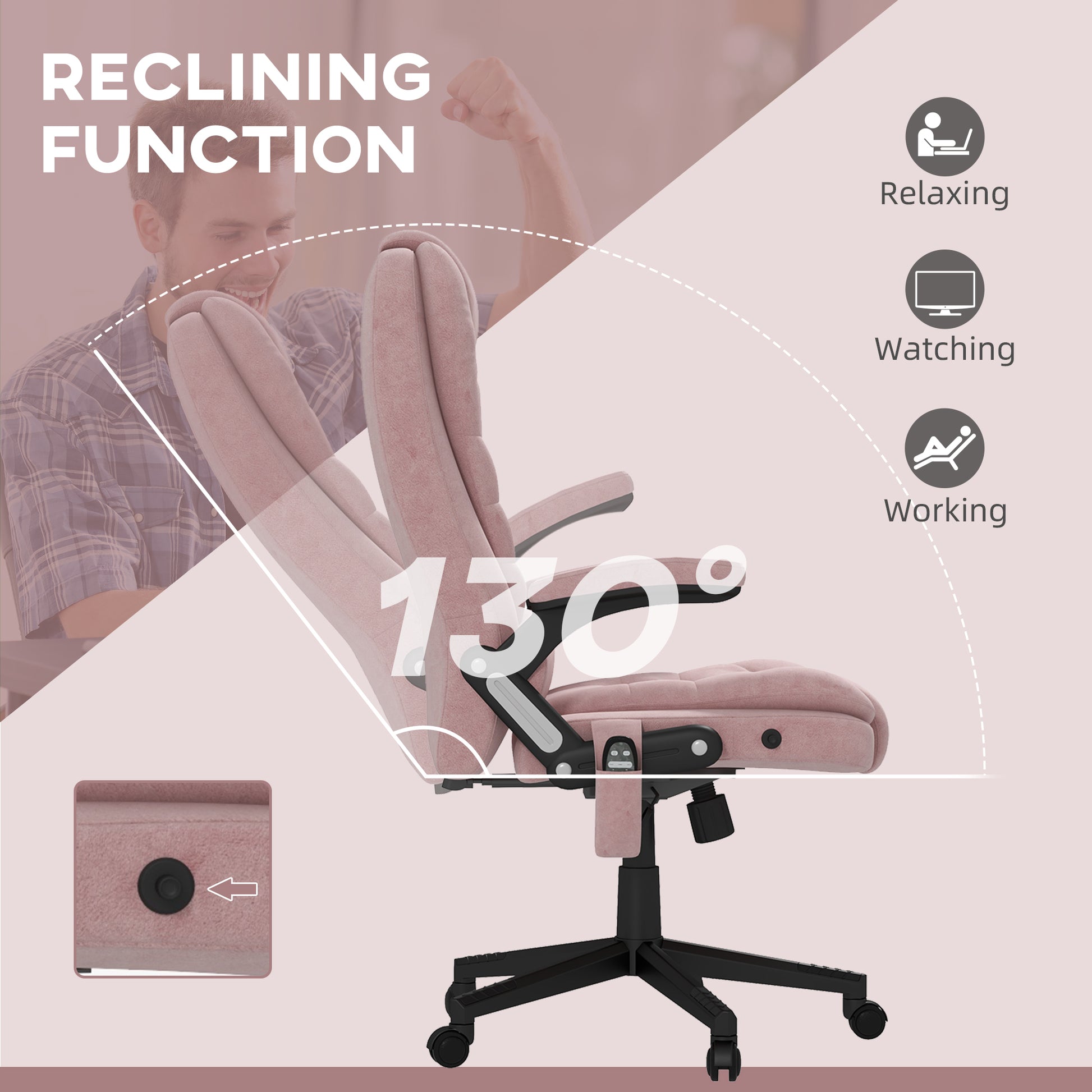 Homcom 6 Point Vibrating Massage Office Chair With Heat, Velvet High Back Executive Office Chair With Reclining Backrest, Padded Armrests And Remote, Pink Pink Polyester