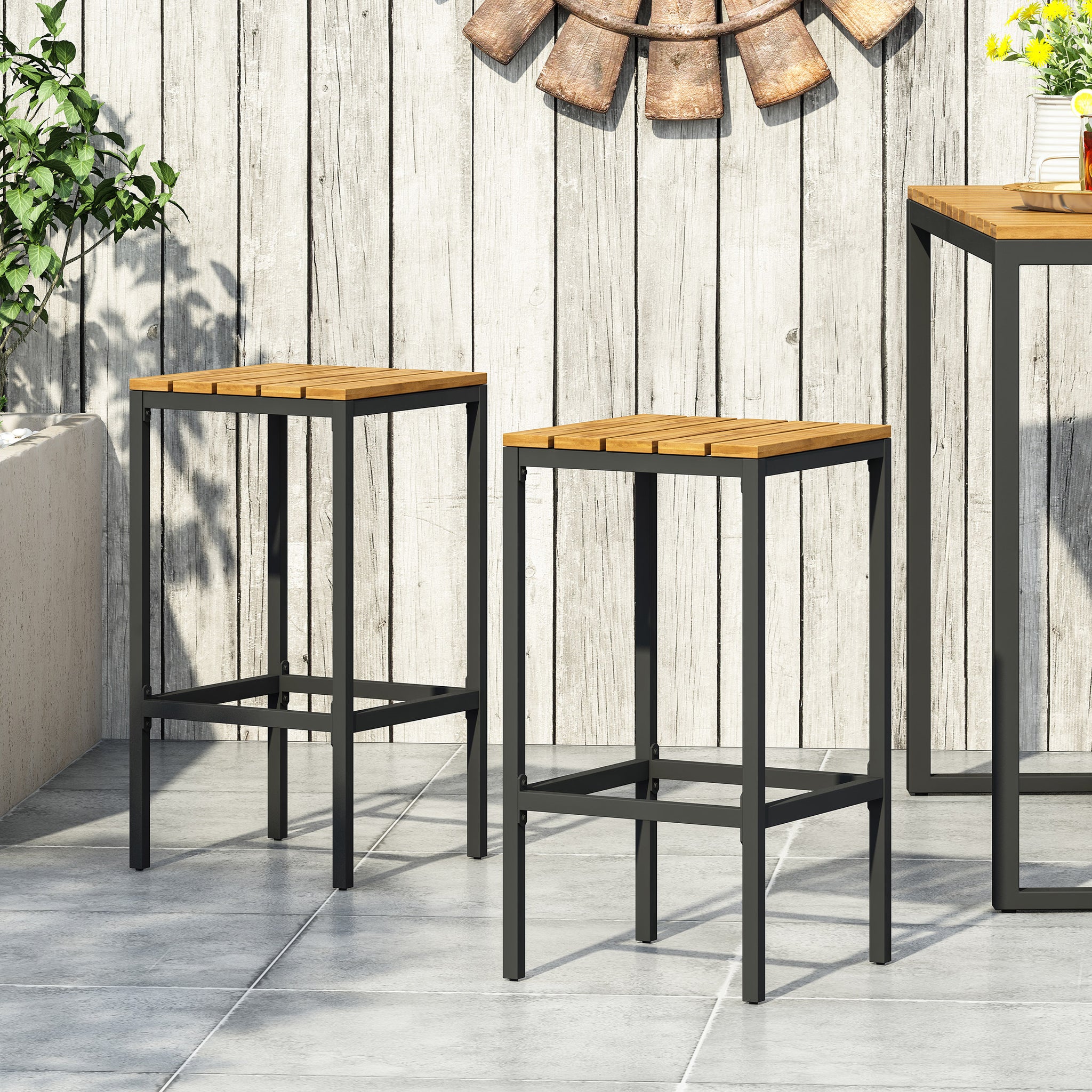 Ezra Barstool Teak Black Acacia Wood