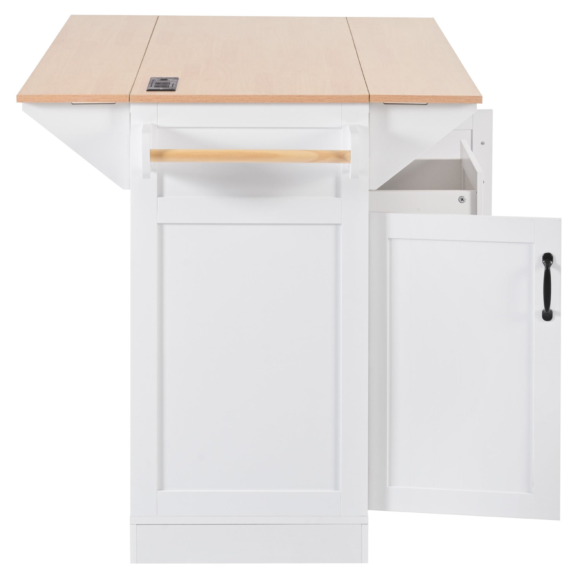 K&K 55.7'' Large Kitchen Island With 2 Drop Leaf, Rolling Kitchen Cart On 5 Wheels With Power Outlet, Folding Storage Dining Table With Spice & Towel Rack3 Drawers, For Kitchen, Dining Room,White White White Kitchen Classic,Farmhouse,Luxury,Modern