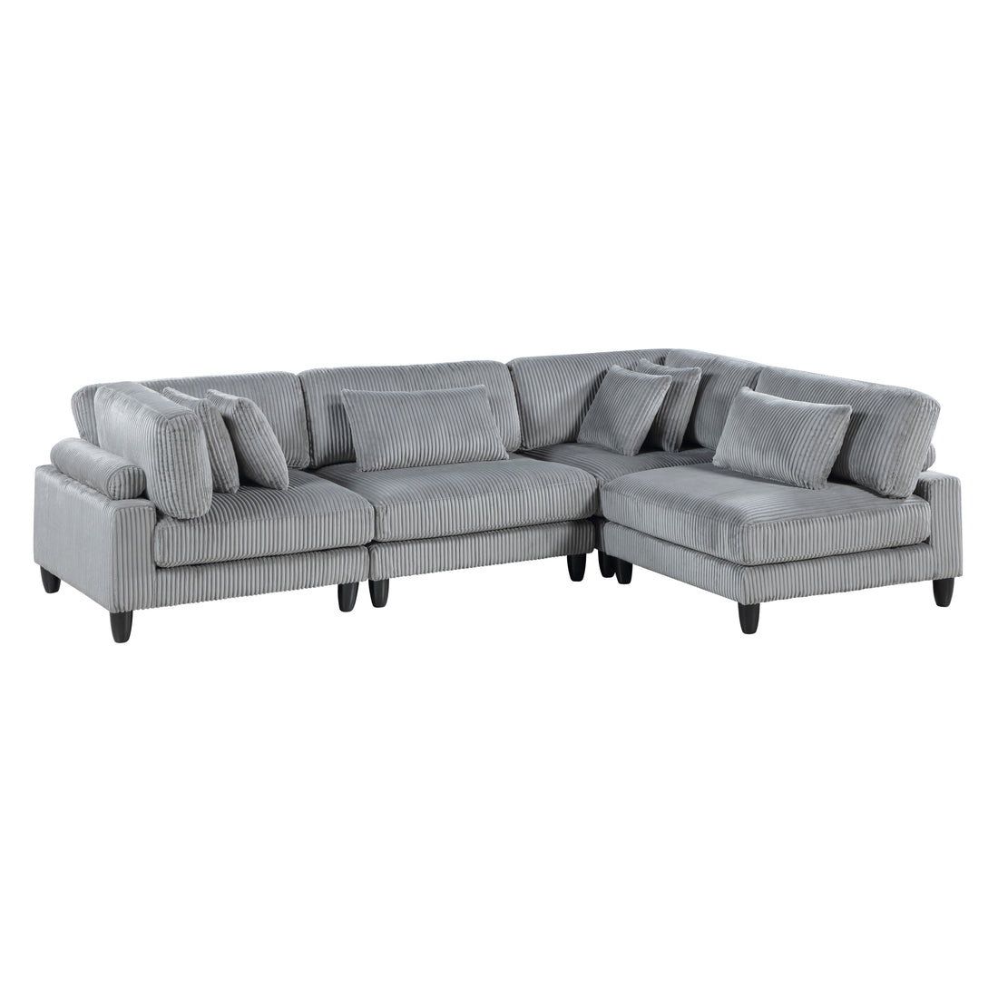 Living Room Furniture 4 Piece Modular Sectional Sofa Set Gray Corduroy Soft Cushion Pillows Solid Wood Legs Gray Primary Living Space Contemporary,Modern Plywood,Solid Wood 4 Seat