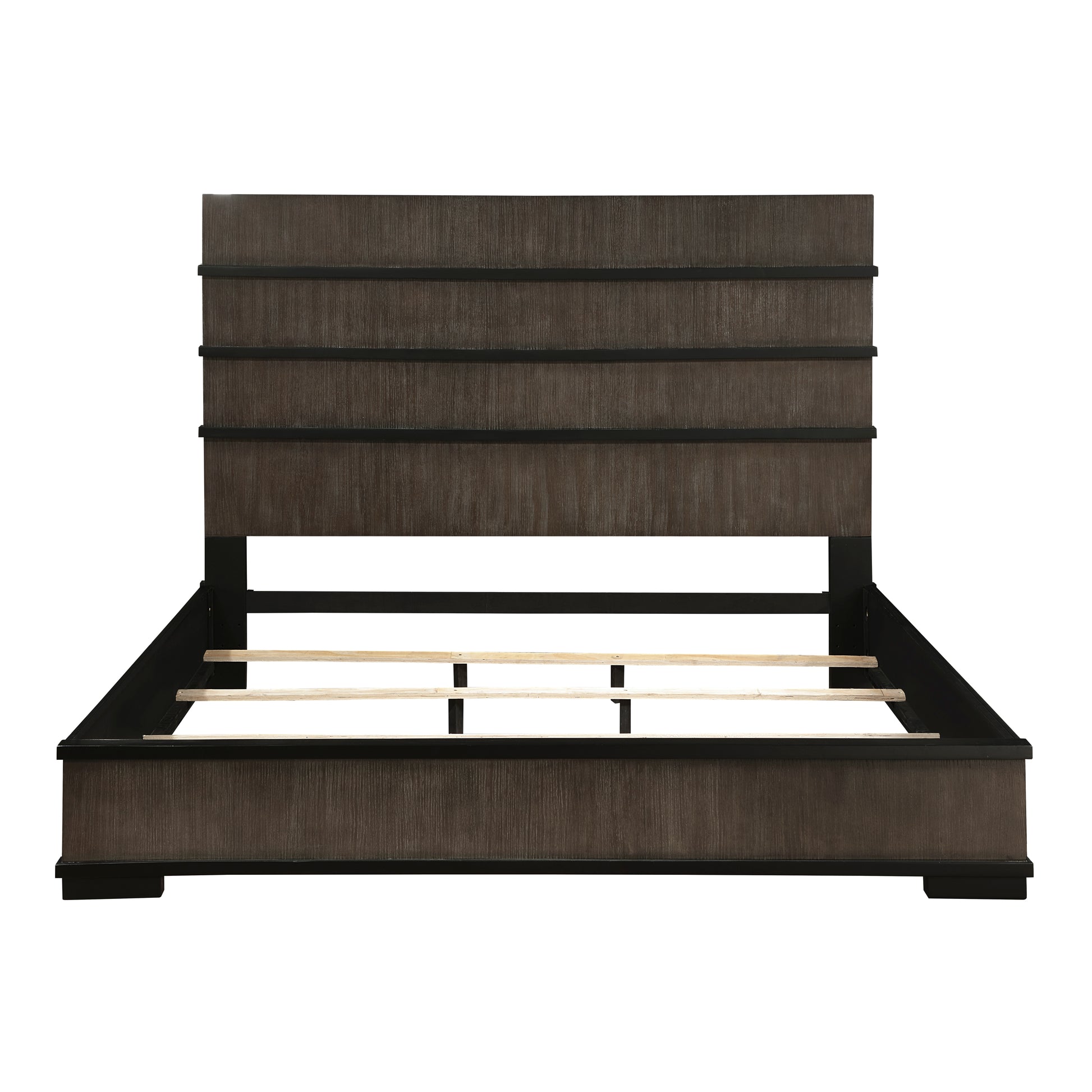 Two Tone Brown Black Finish Led Headboard King Bed 1Pc Modern Industrial Design Bedroom Furniture Box Spring Required King Black,Brown Gray Wood Bedroom Bed Frame Wood