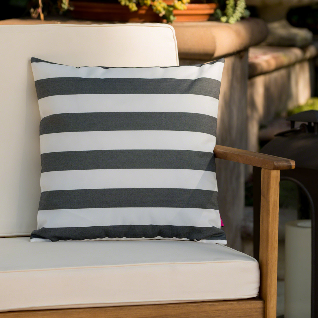 Coronado Stripe Square Pillow Set Of 2 Black Fabric