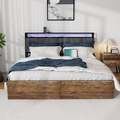 Full Bed Frame With Storage, Ergonomic Headboard, Bed Frame With 2 Storage Drawers, Built In Charging Station & Led, Outlets & Usb, Full Size, Noise Free, No Box Spring Needed, Rustic Brown Box Spring Not Required Full Rustic Brown Metal Brown Bedroom