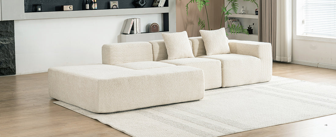 116.5" Sectional Sofa Full Compressed Sofa Couch Free Combined Sofa For Living Room, Beige Beige Foam Polyester 4 Seat