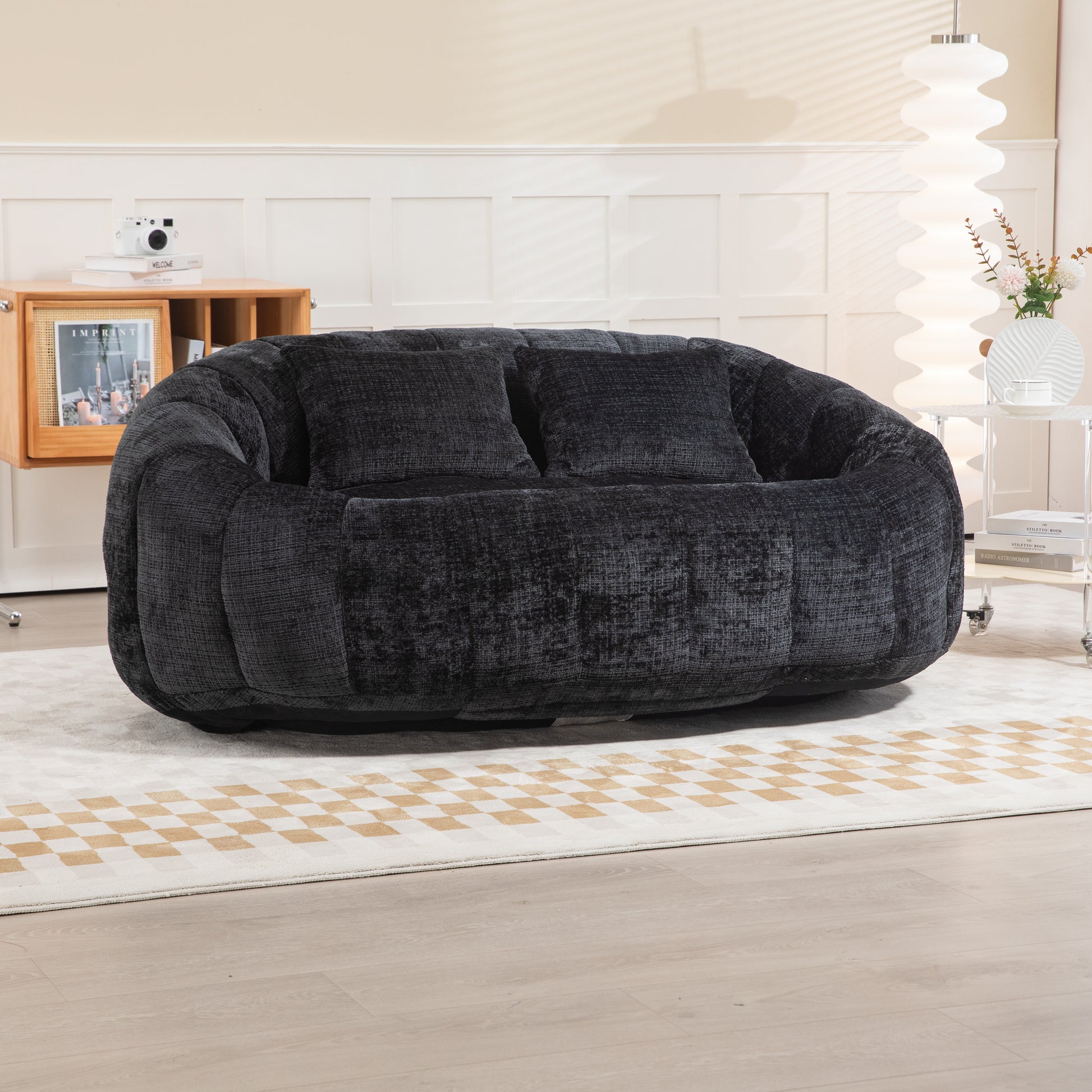 Coolmore Bean Bag Sofa Lazy Sofa Durable Comfort Lounger High Back Bean Bag Chair Couch For Adults And Kids, Indoor & Outdoor, Accent Floor Soft Lounge Chair Black Chenille Black Foam Chenille 2 Seat