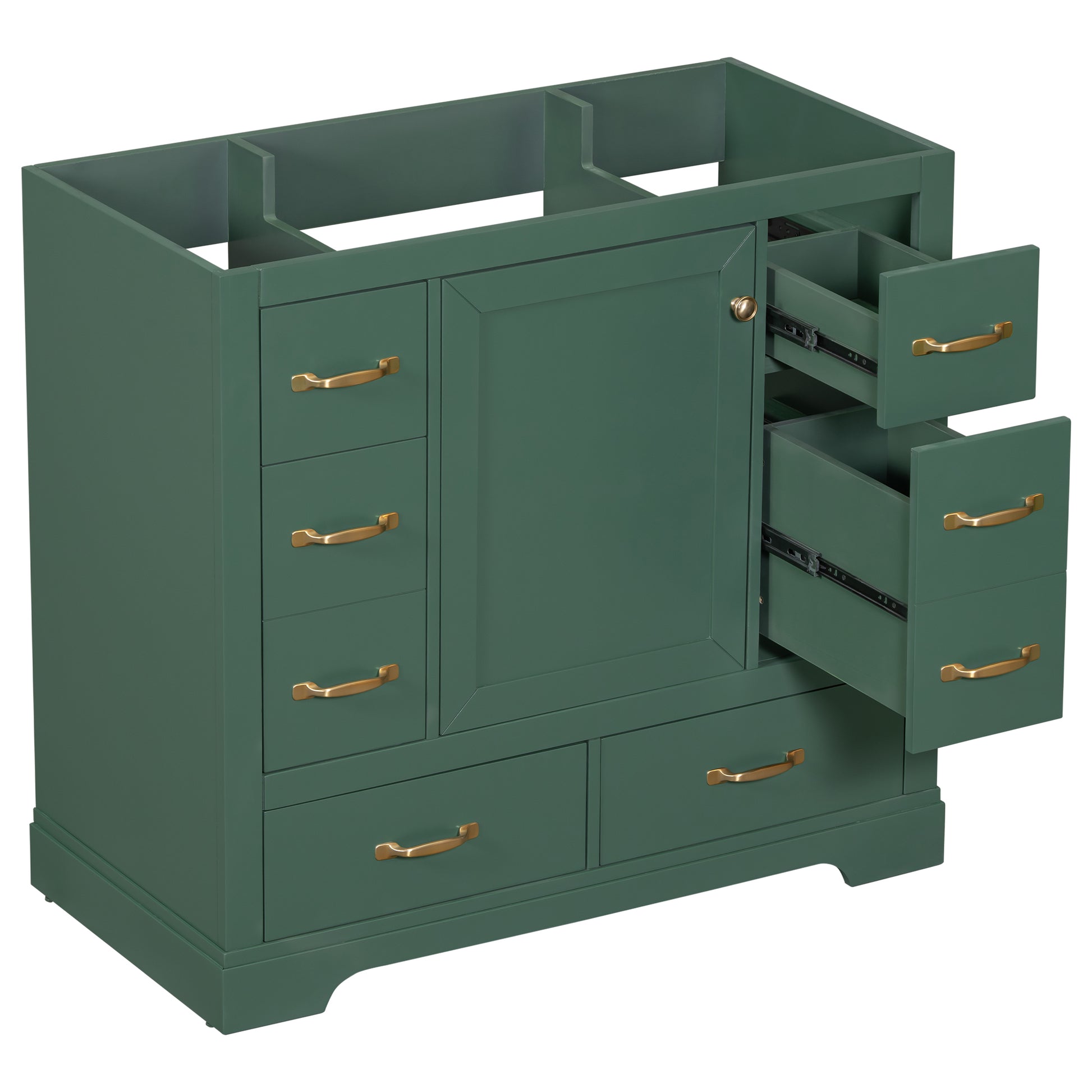 36" Bathroom Vanity Without Sink, Cabinet Base Only, Six Drawers, Multi Functional Drawer Divider, Adjustable Shelf, Green Green Solid Wood Mdf