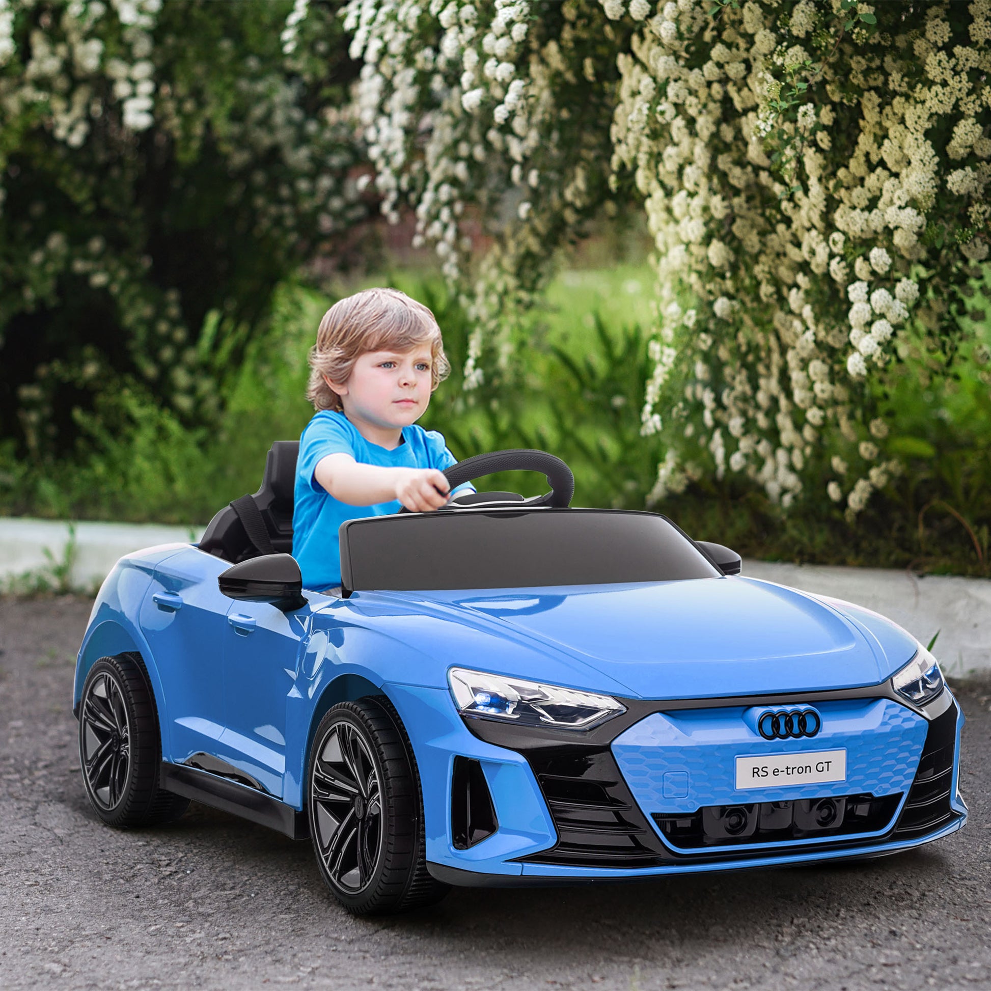 Aosom Kids Ride On Car, 12V Licensed Audi Rs E Tron Gt 3.1 Mph Electric Car For Kids, Ride On Toy For Boys And Girls With Remote Control, 4 Wheels With Suspension, Horn, Music, Lights, Blue Blue Plastic