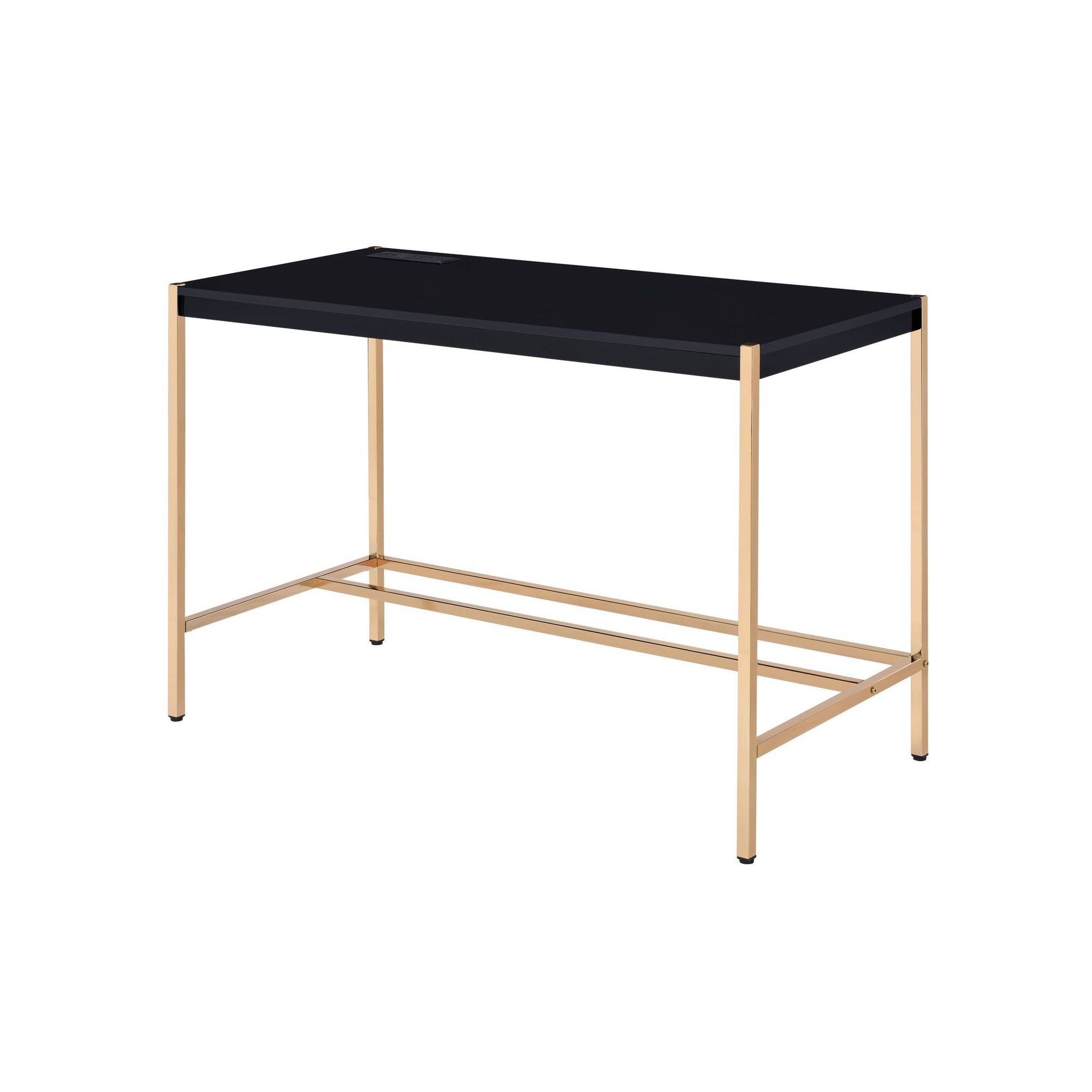 Black And Gold Writing Desk With Usb Ports Black Gold Built In Outlets Or Usb Office Modern Rectangular Glossy Wood Metal