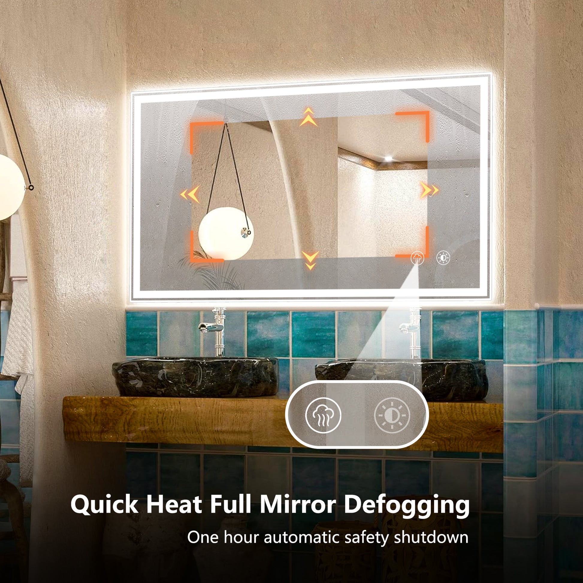 40"X24"Dimmable Led Bathroom Mirror Wall Mounted Anti Fog Waterproof Vanity Mirror White Black Aluminium,Tempered Glass